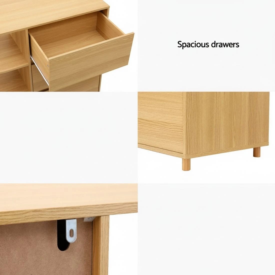 4 Artiss Chest of 3 Drawers Storage Cabinet 3 Shelves Pine - Natural, 4 of 6