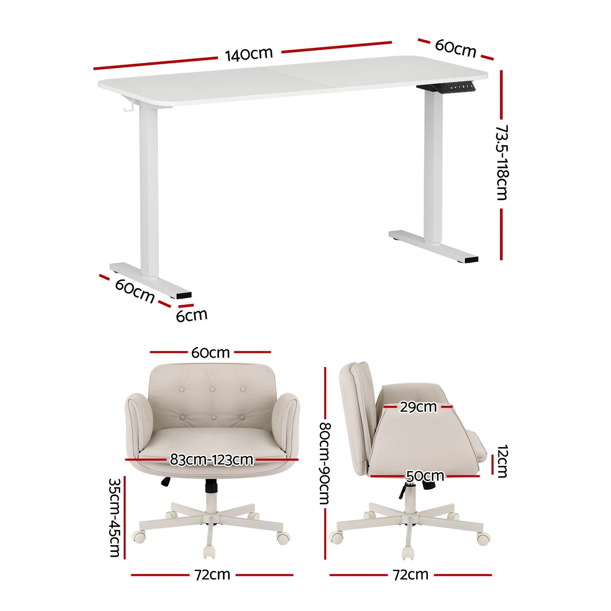 2 Artiss Criss Cross Chair with Wheels &Adjustable Armrests and Electric Standing Desk 140cm Set - Multi, 2 of 8