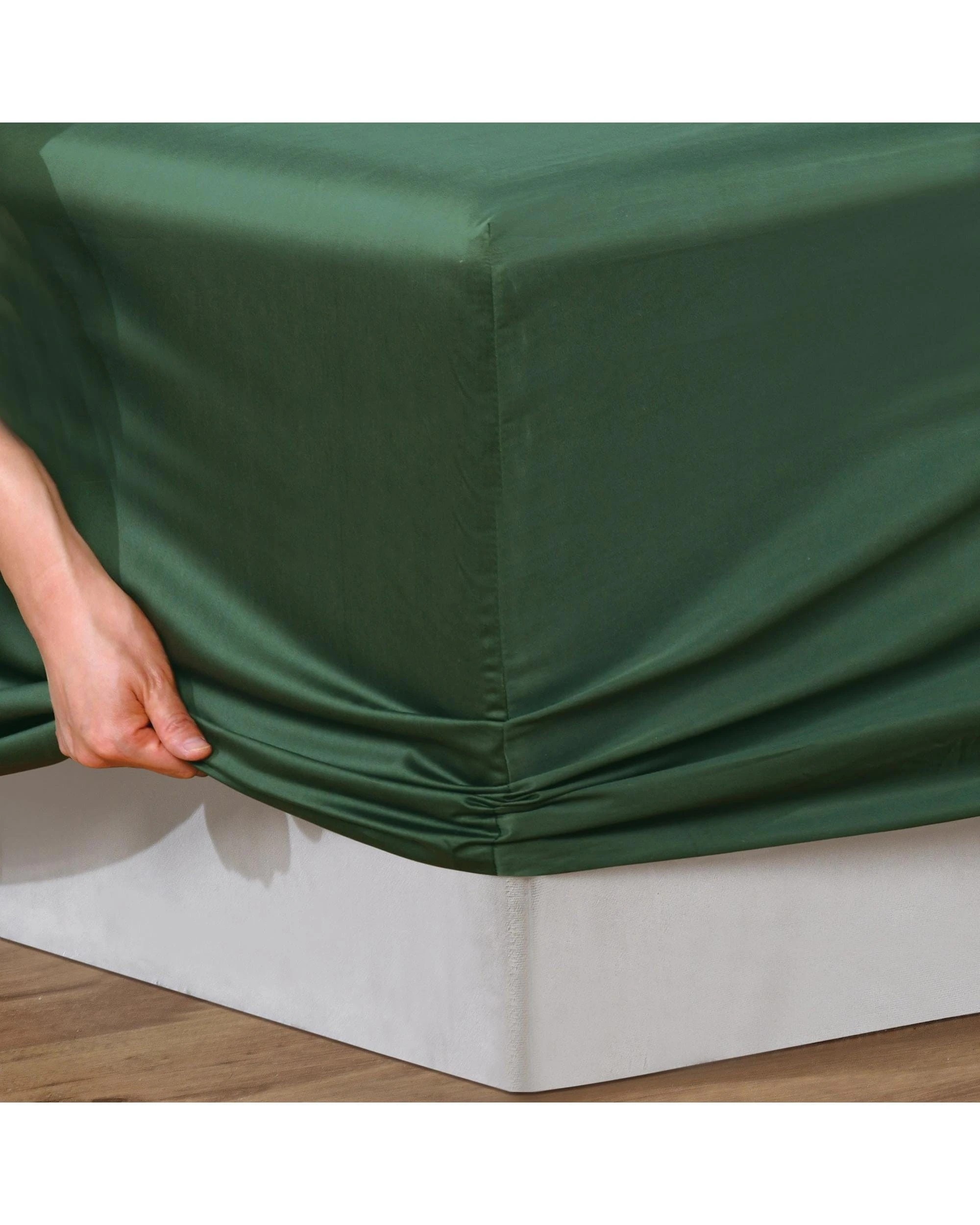 10 Bianca Bedding Rosebank Extra Long Extra Wide Flat 500 Tc Bamboo Cotton Sheet Set - Green - Split King, 10 of 10