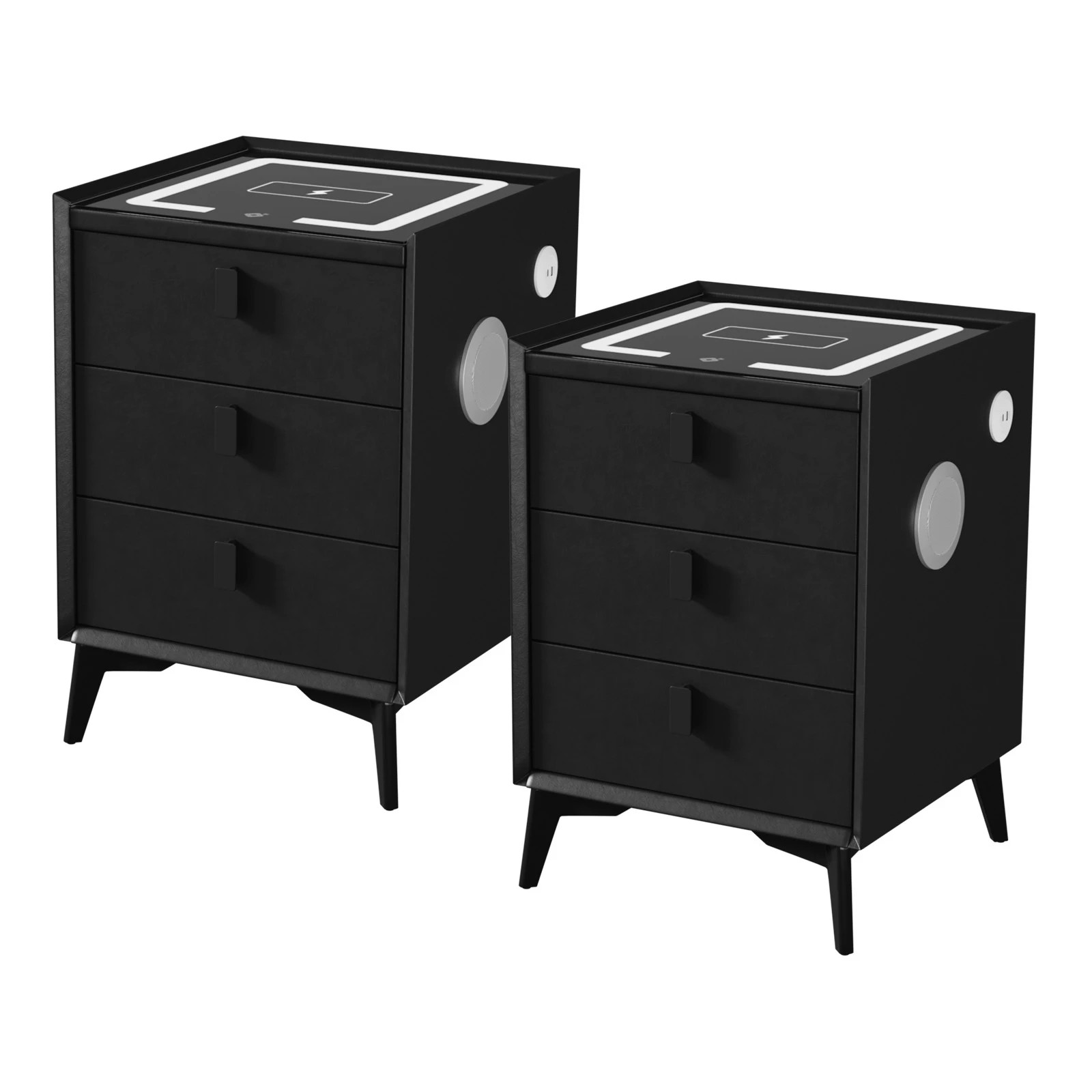 6 Oikiture Set of 2 Smart Bedside Tables Wireless Charging LED Lights 3 Drawers - Black, 6 of 7