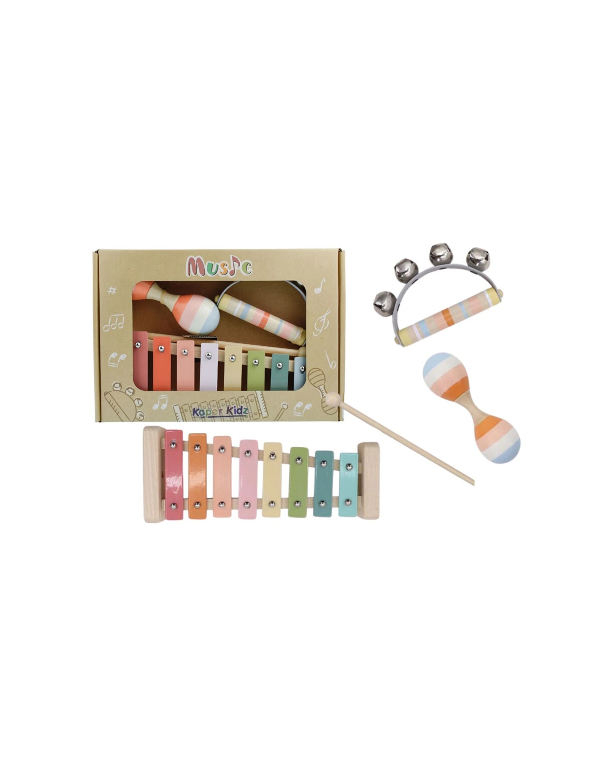 1 Kaper Kidz 3pc Wooden Kids Musical Toy Set With Xylophone & Shaker - Orange, 1 of 4