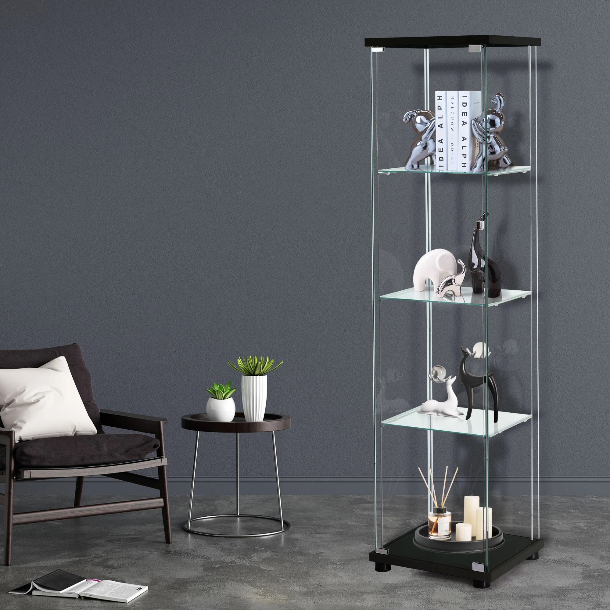 7 Stacked Display Cabinet 4-Tier Glass Door - Black, 7 of 8