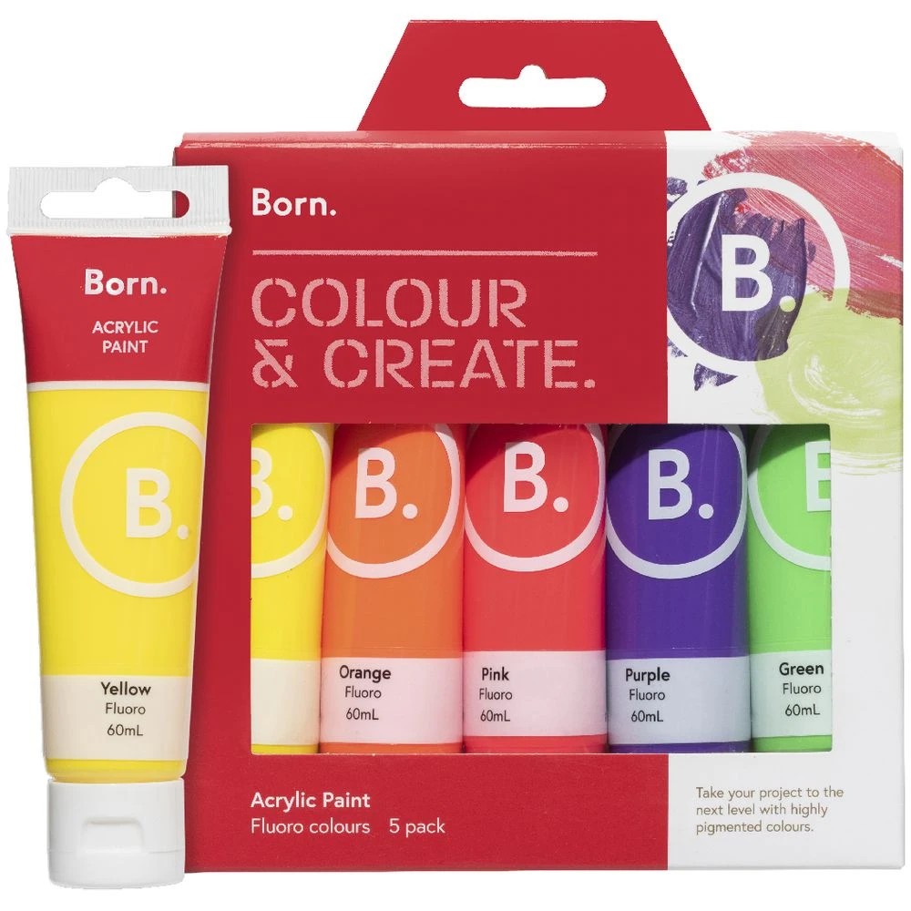 6 Born Acrylic Paints 60mL Fluoro Colours 5 Pack, 6 of 6