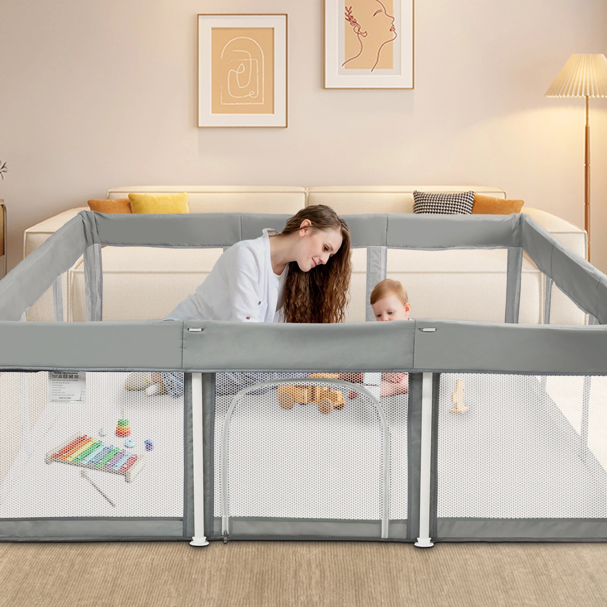 7 Bopeep Kids Mesh Playpen Foldable 180x180cm - Grey, 7 of 7