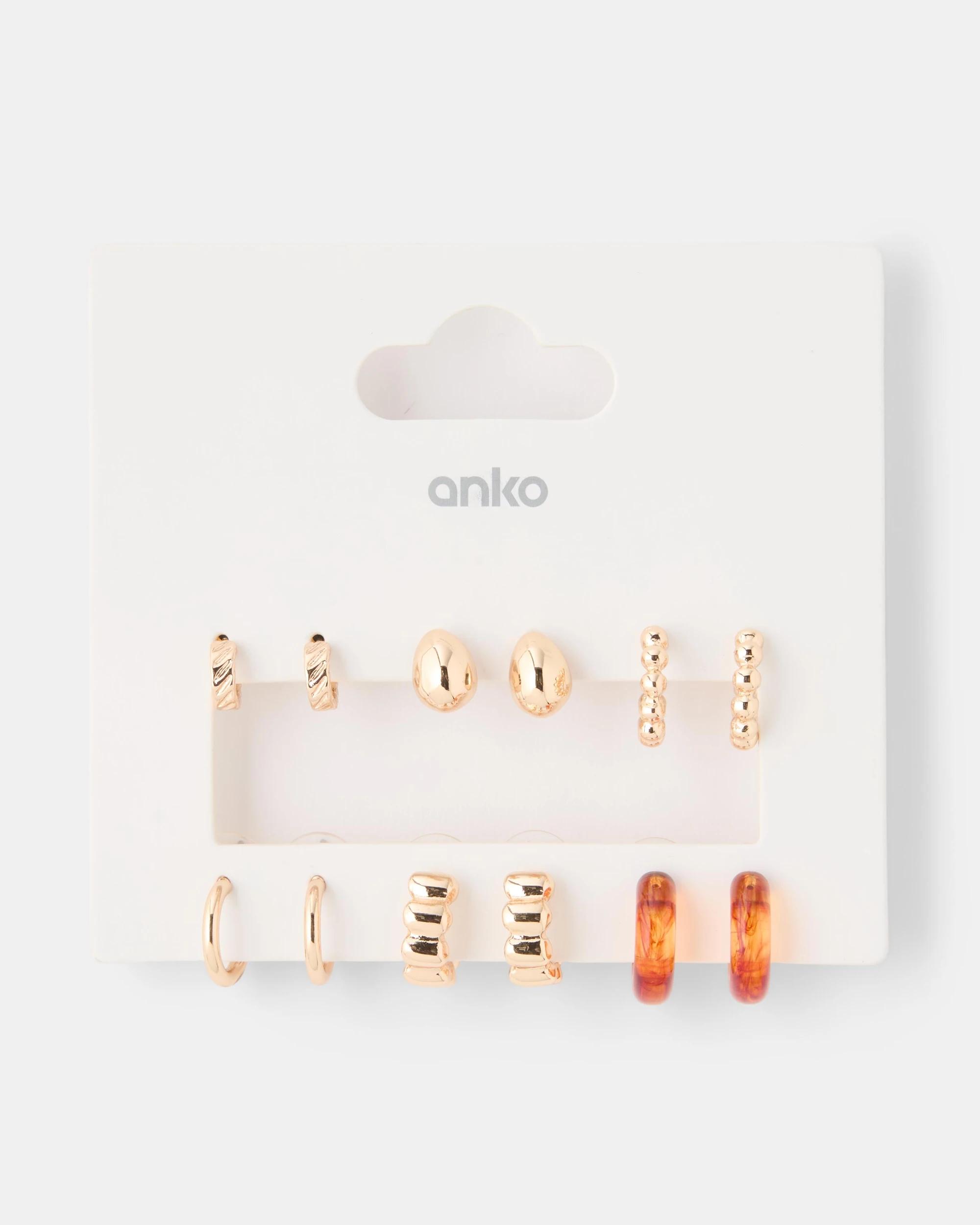 3 6 Pack Resin Hoop Earrings - Gold Tone Gold, 3 of 3