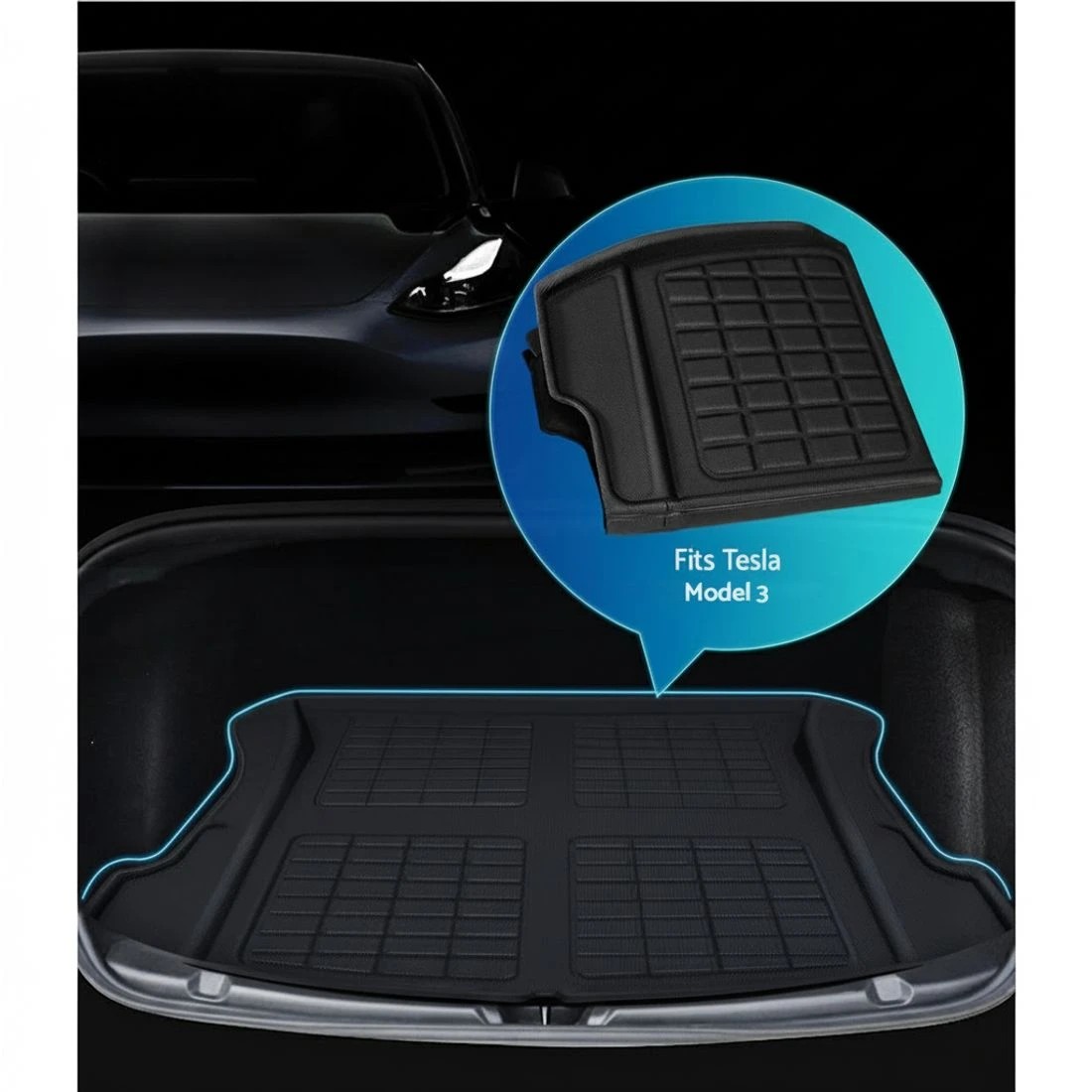 5 3PCS Car Rear Front Cargo Trunk Toolbox Rubber Mats Compatible for Tesla Model 3 - Black, 5 of 6