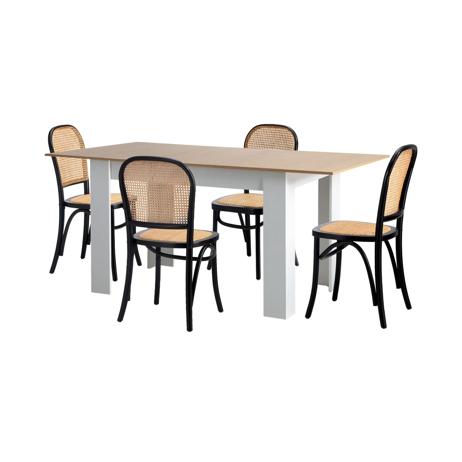 8 Oikiture 160cm Extendable Dining Table with 4PCS Dining Chairs Rattan - Multi, 8 of 9
