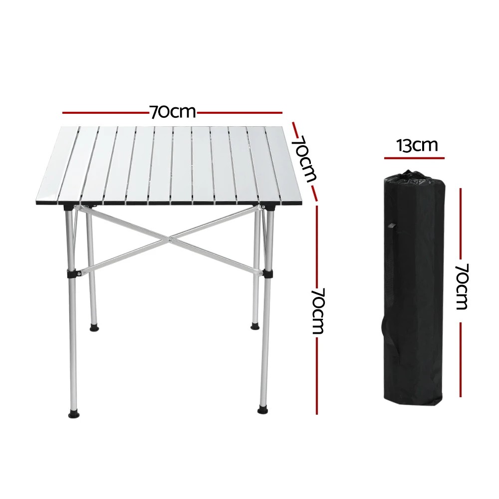 2 Weisshorn Folding Camping Table 70CM Roll Up Outdoor Picnic BBQ Aluminium Desk - Silver, 2 of 6