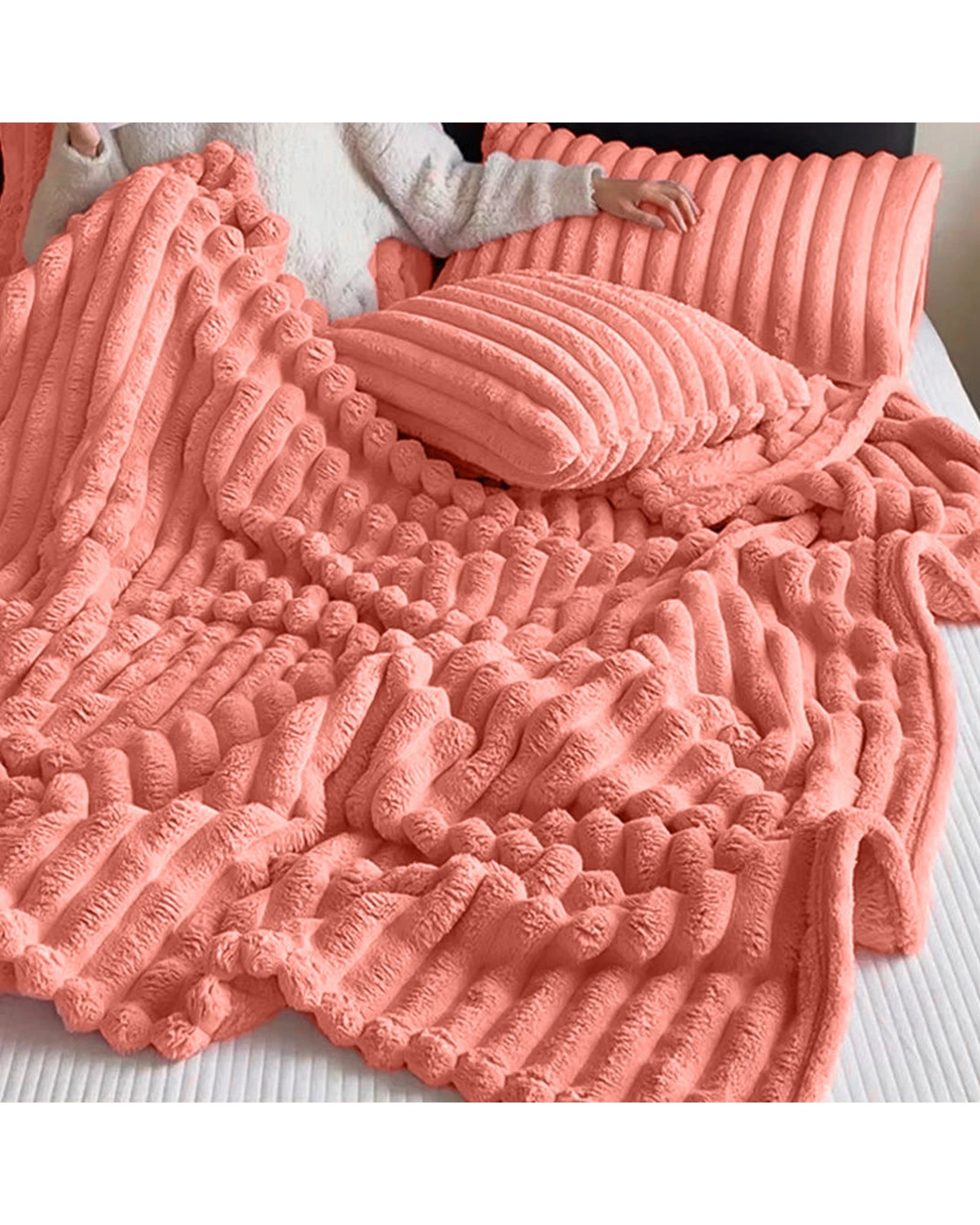 2 Cotton More Corduroy Blanket Throw 180x200cm - Pink, 2 of 2
