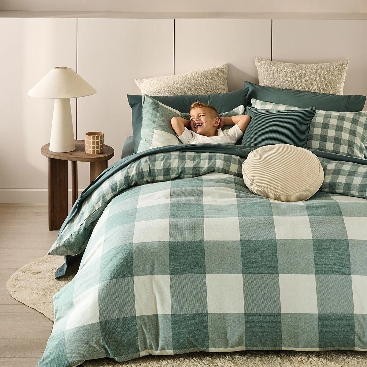 8 Gingham Flannelette Cotton Sheet Set - Queen Bed, Green, 8 of 8
