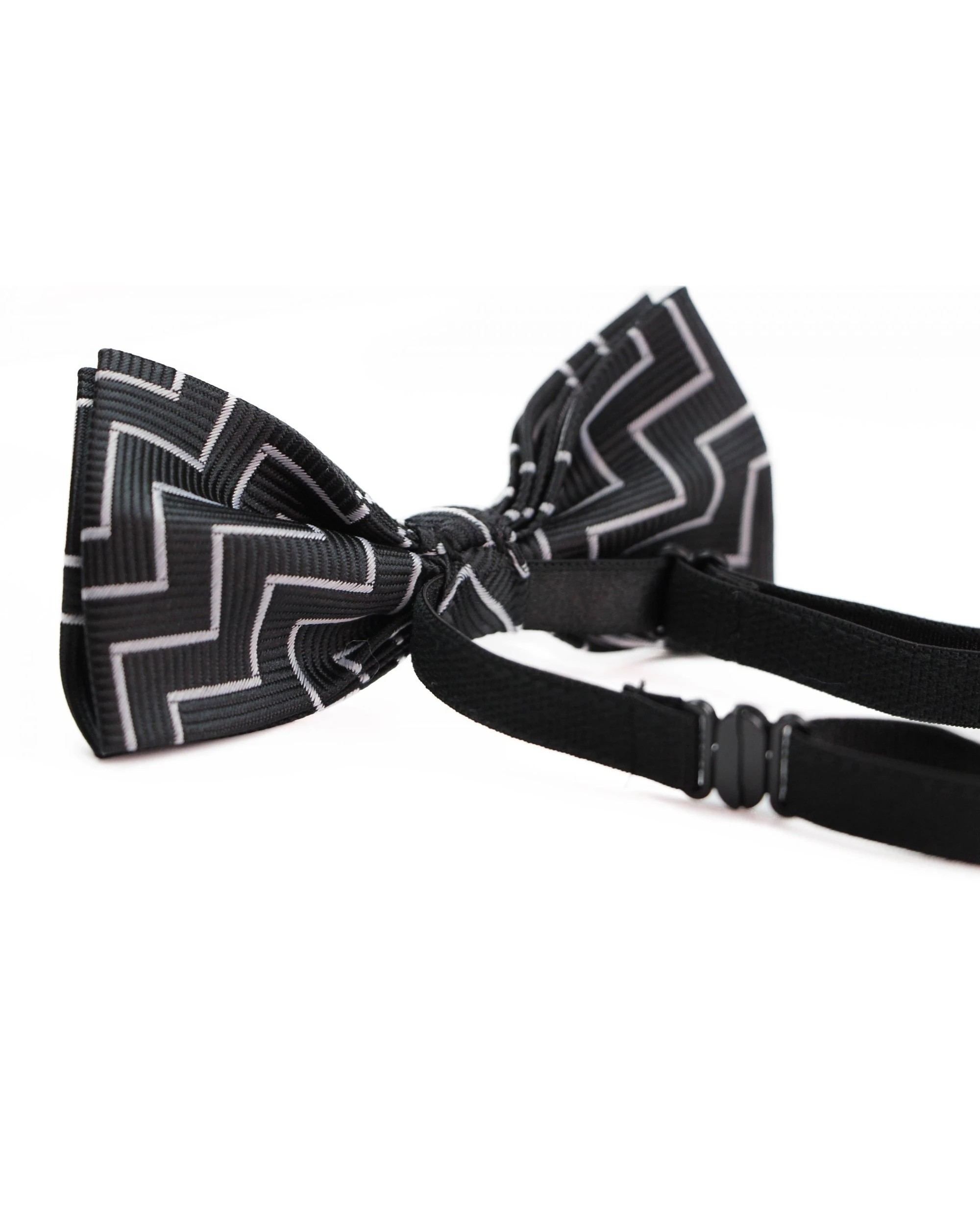 2 Zasel Boys Black With Silver Zig Zag Patterned Cotton Bow Tie - Multi, 2 of 4