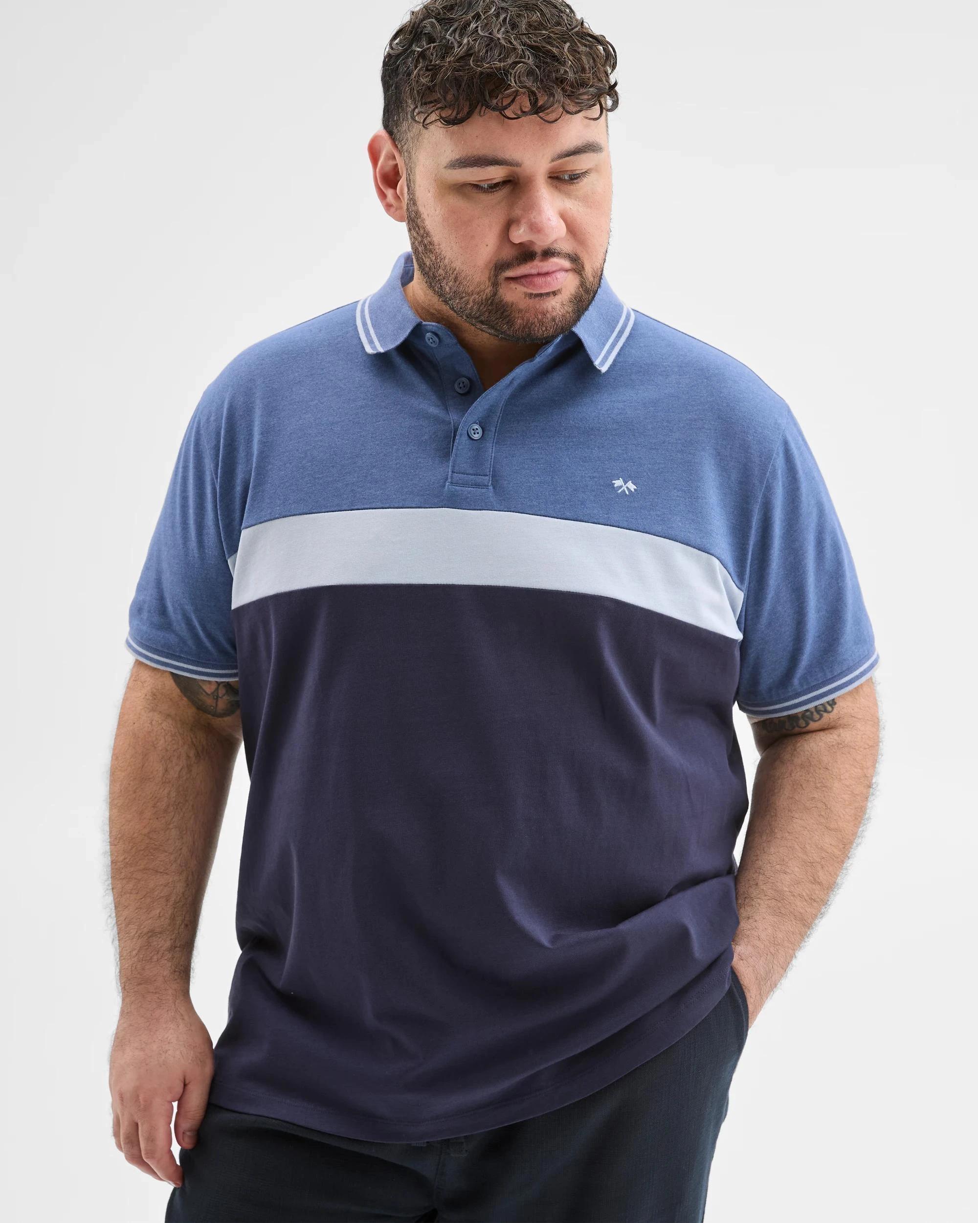 1 Target Man Plus Plus Size Australian Cotton Block Polo Top NAVY, 1 of 6
