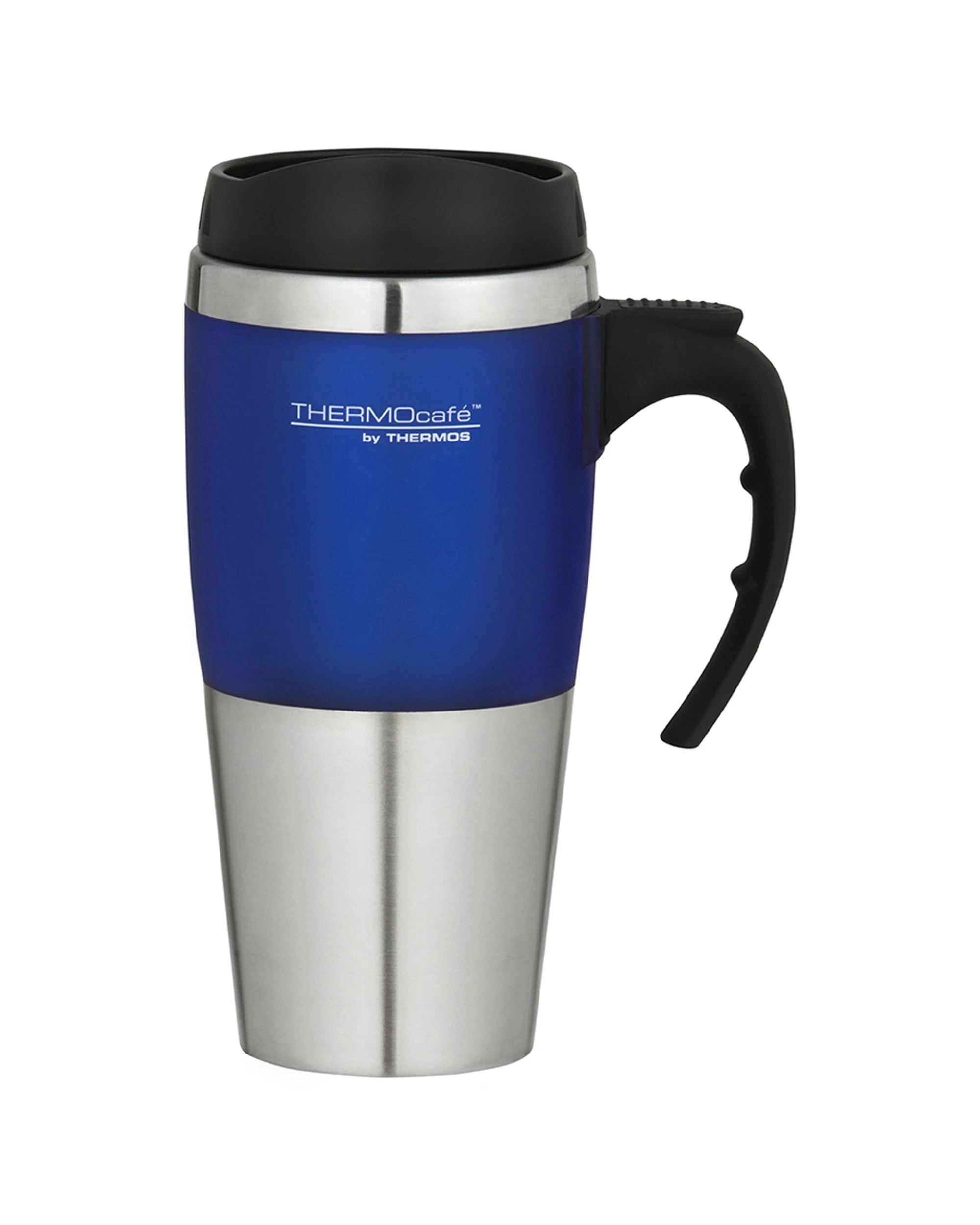 2 Thermocafe Stainless Steel Double Wall Travel Mug 450ml Spill Resistant Lid - Blue, 2 of 3