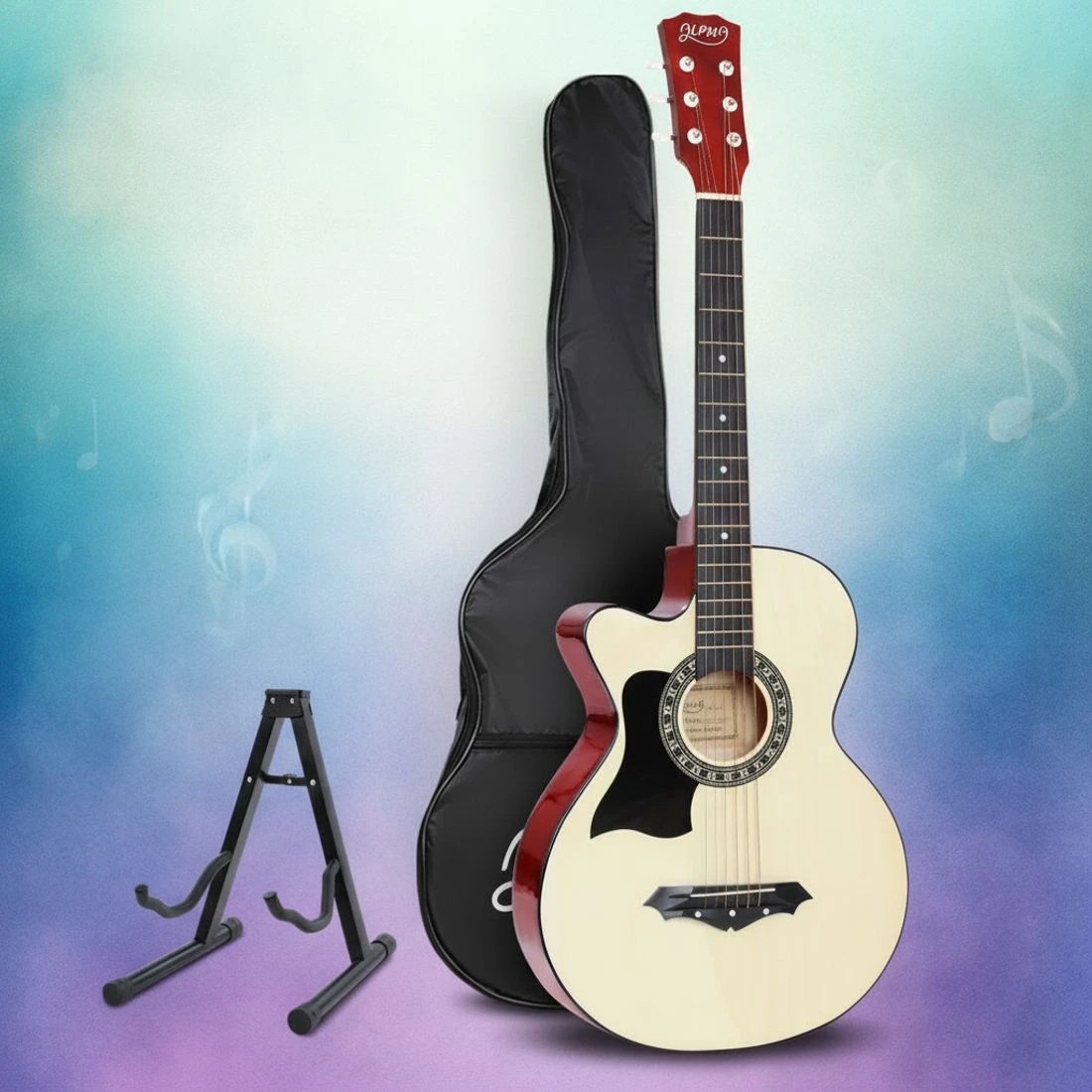 7 Alpha 38 Inch Acoustic Guitar Wooden Body Steel String w/ Stand Left Handed - Multi, 7 of 7