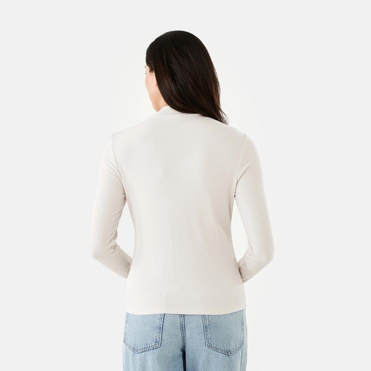 3 Long Sleeve Rib Mock Neck Top Nat Beige, 3 of 5