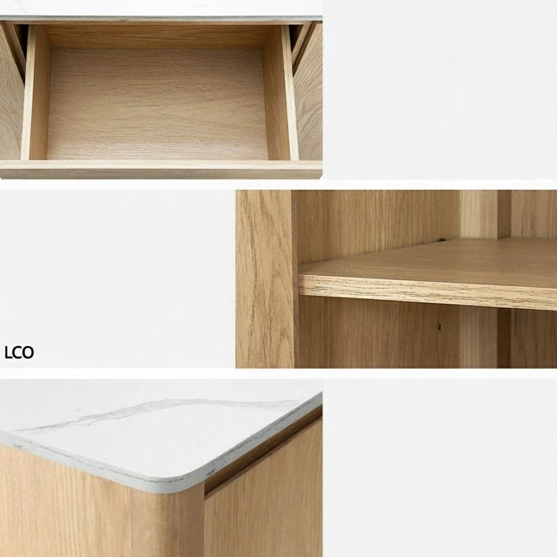 8 Artiss Buffet Sideboard Chest Drawers Cupboard Storage Marble Type Tabletop Pine - Brown, 8 of 8