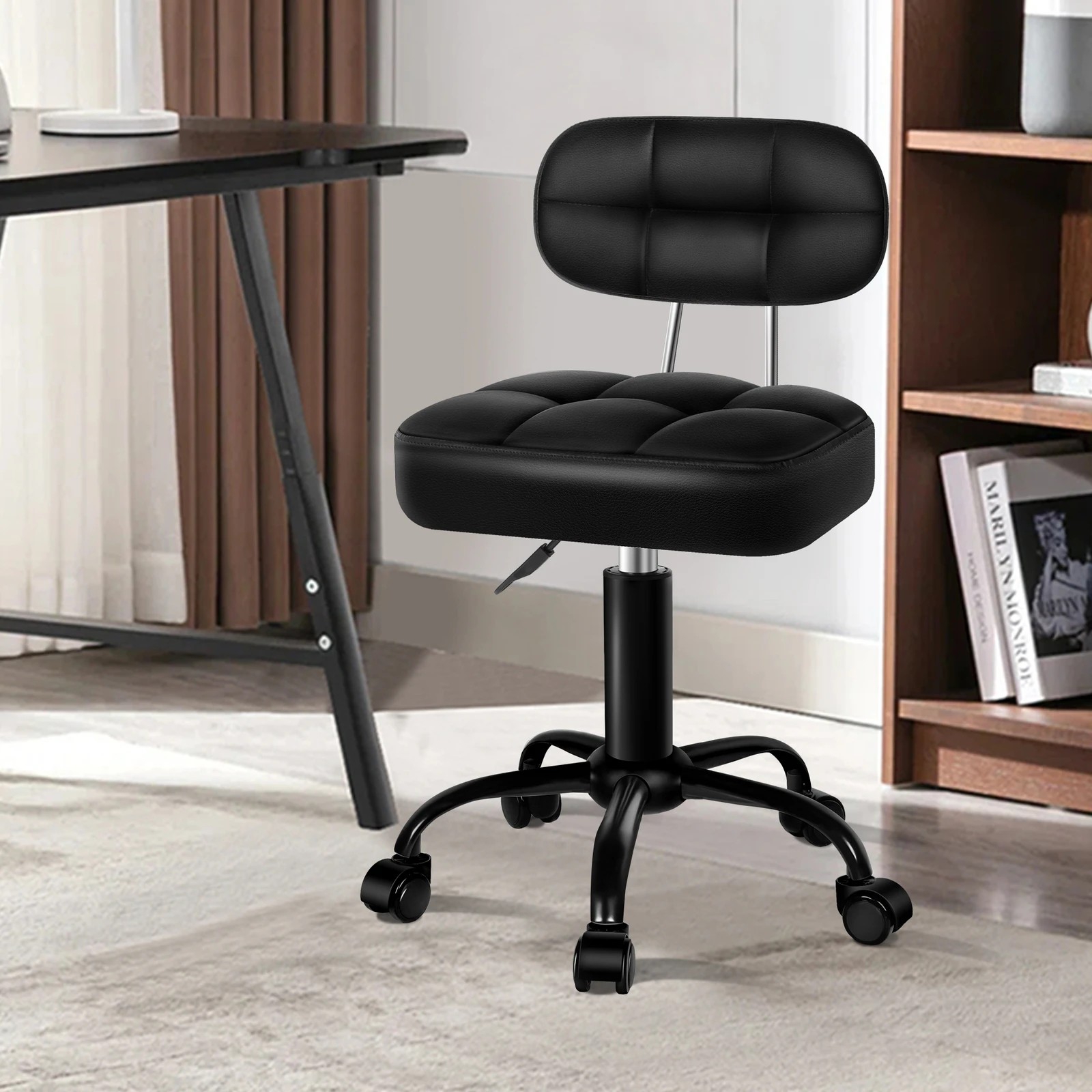 6 Alfordson 2x Salon Stool Backrest Swivel Barber Hair Dress Chair Tufan - All Black, 6 of 10