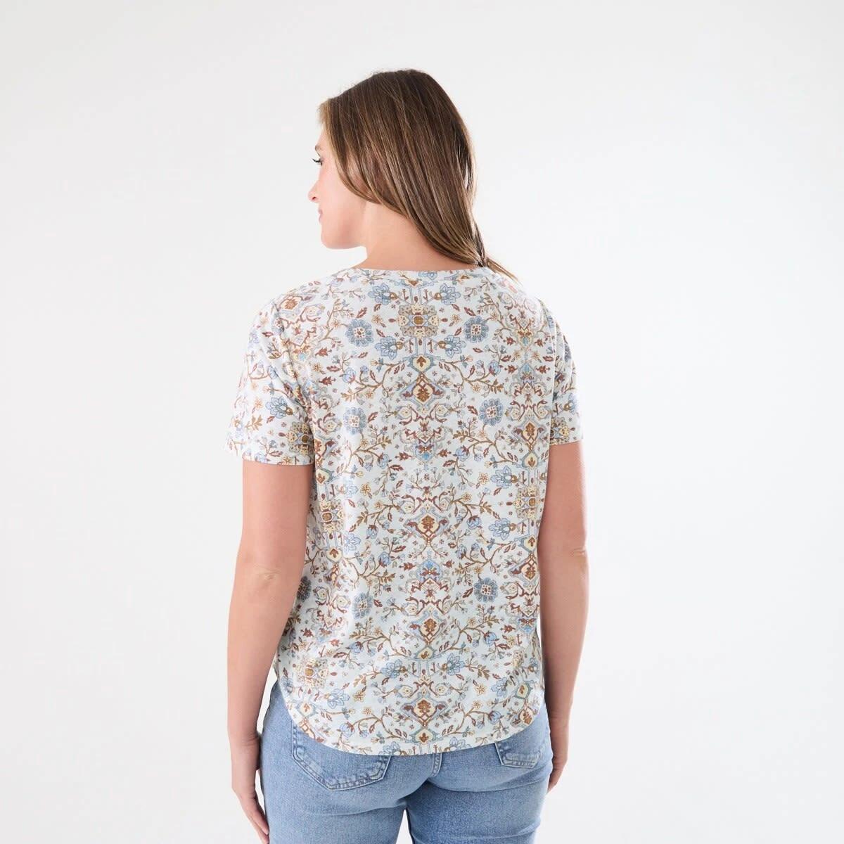 3 Short Sleeve Linen Blend V-Neck T-shirt BOHO FLORAL BRUNI BLUE, 3 of 5