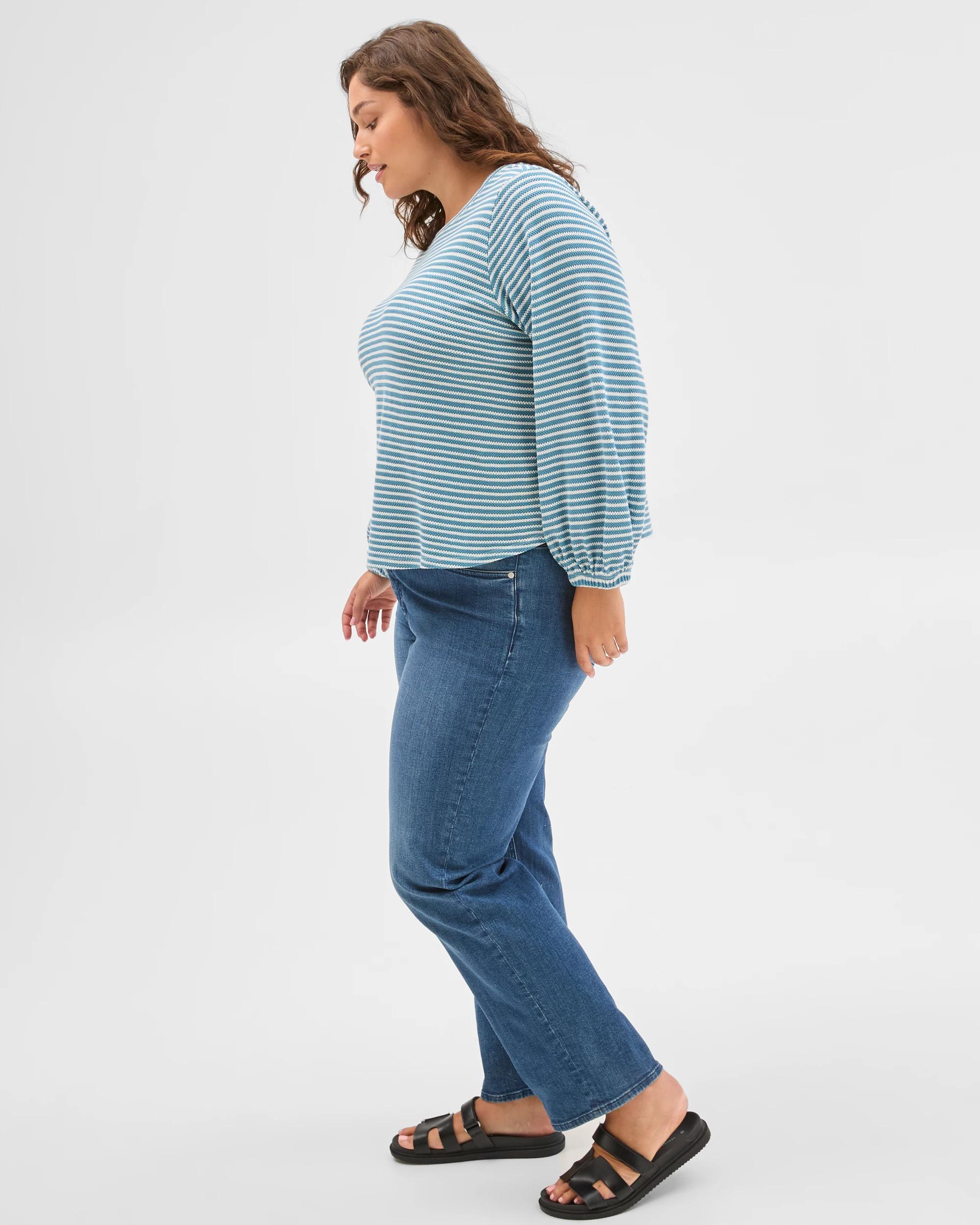 4 Target Curve Plus Size Australian Cotton Long Sleeve Stripe Textured Top SEA TEAL/CLOUD DANCER, 4 of 6