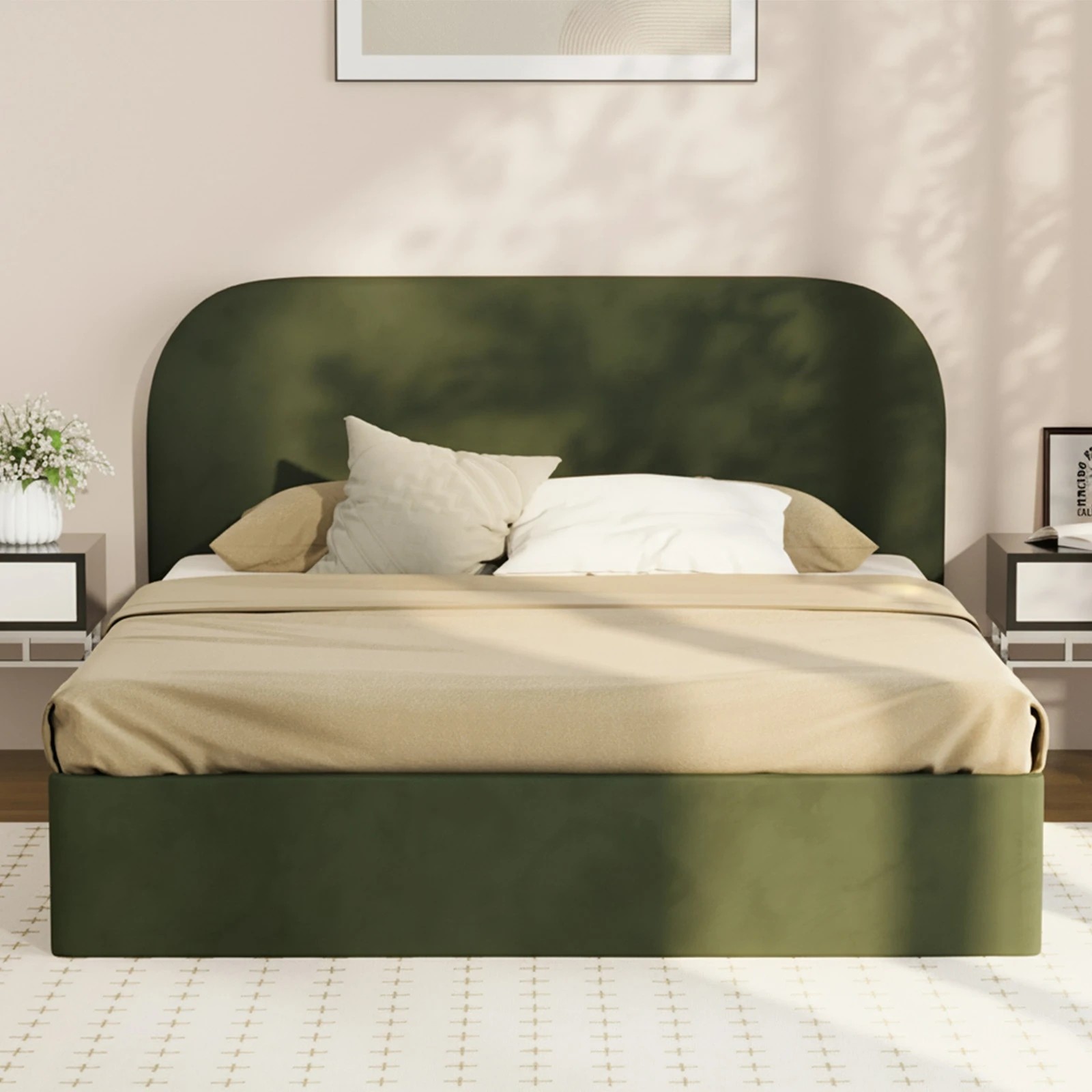 5 Oikiture Queen Bed Frame with Gas Lift Storage Mattress Base Velvet - Green, 5 of 8