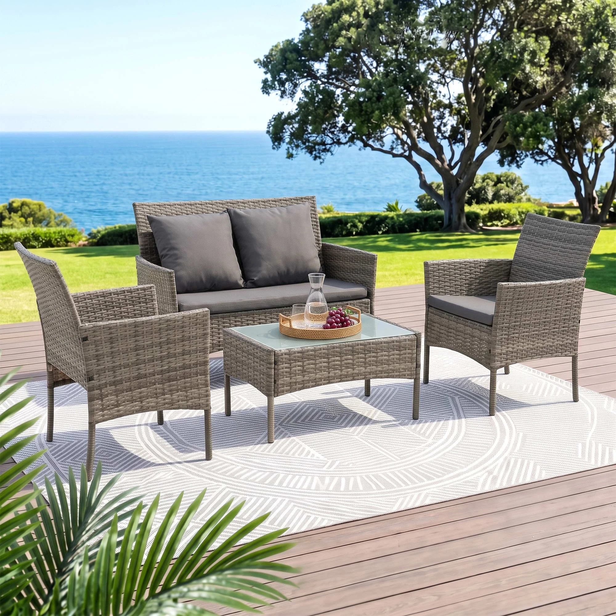 8 Gardeon 4-Piece Outdoor Sofa Set with Two Pillows Rattan Furniture Coffee Table and Chair Set - Grey, 8 of 8