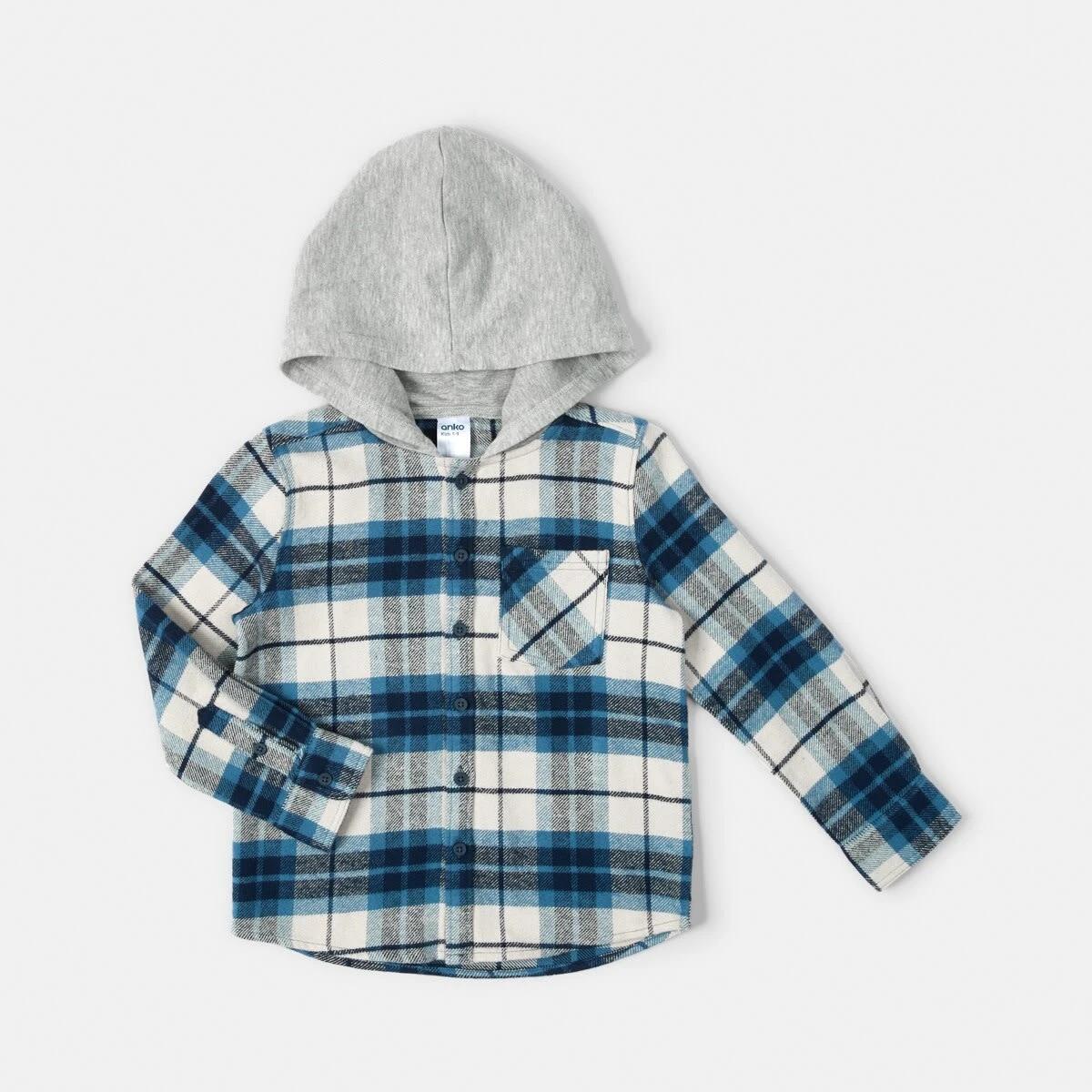 8 Yarn Dye Flannel Shirt With Hood Blu Check, 8 of 9