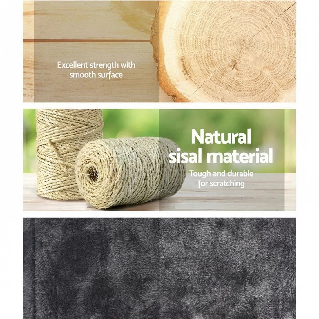 3 i.Pet Cat Tree 171cm Tower Scratching Post Scratcher Wooden Condo House Bed Toys - Grey, 3 of 6