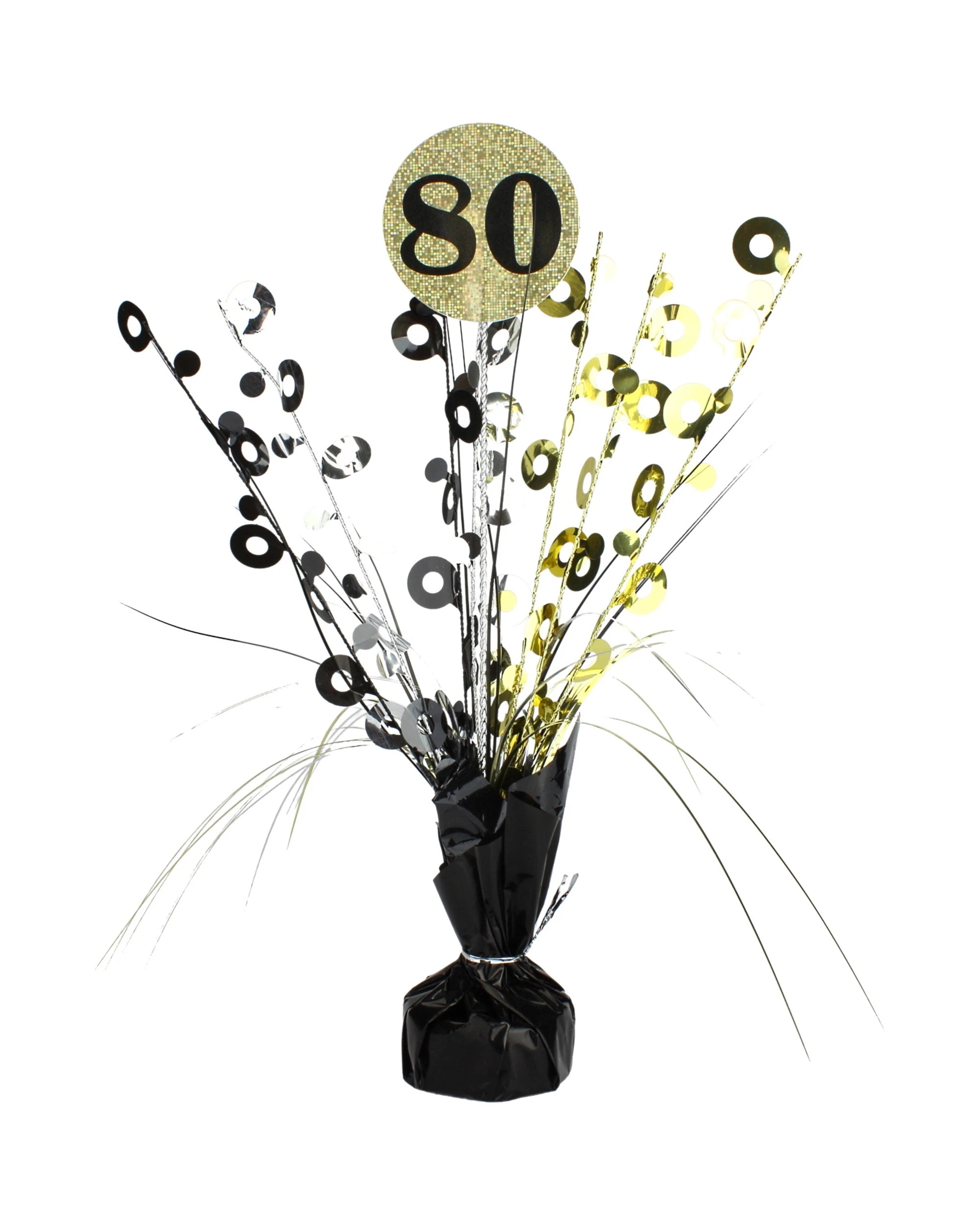 1 Alpen Prismatic 80th Birthday Spray Centrepiece - Black and Gold - Black, 1 of 1