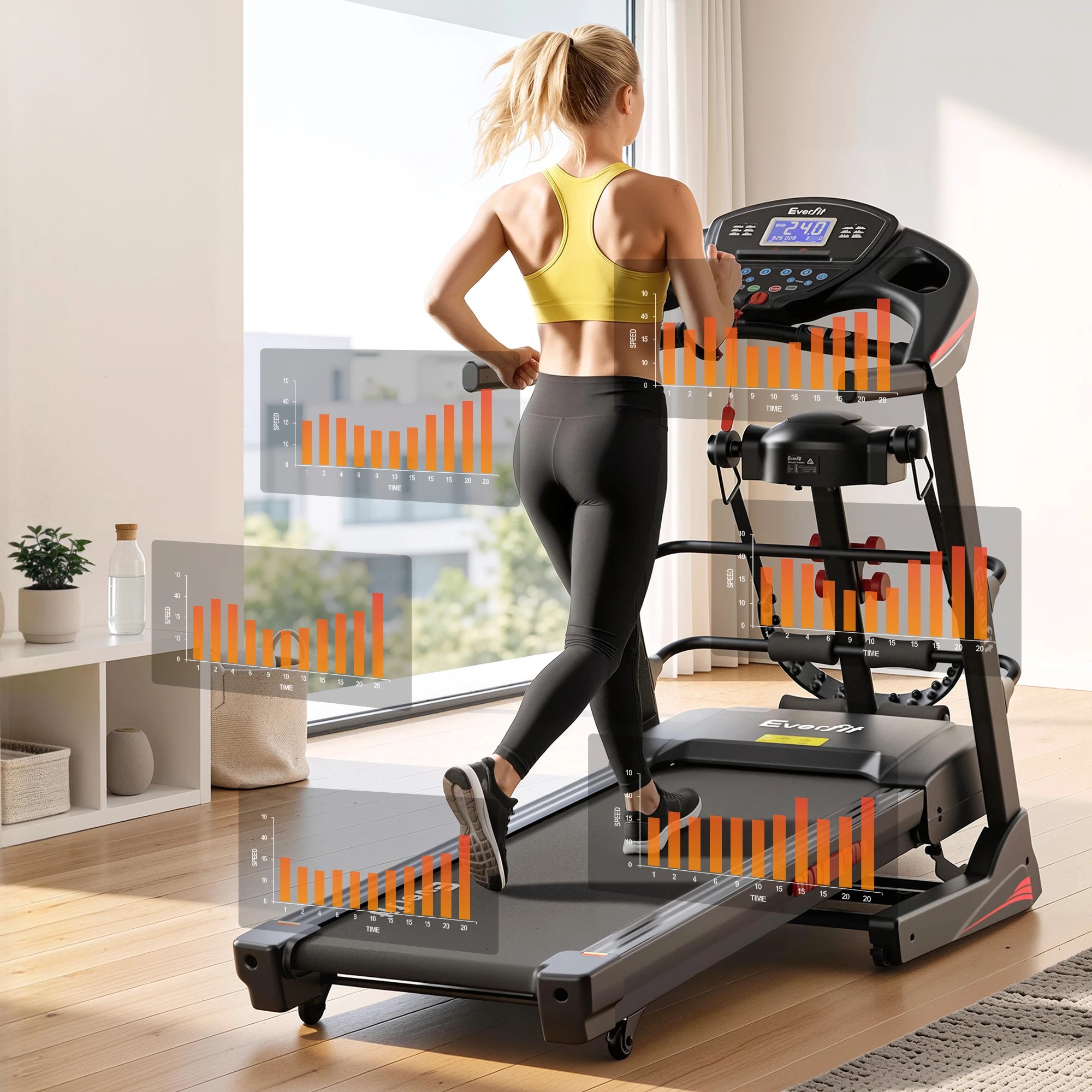 7 Everfit 5 in1 Treadmill Electric Home Gym Fitness Exercise Machine w/ Massager 480mm, 7 of 10