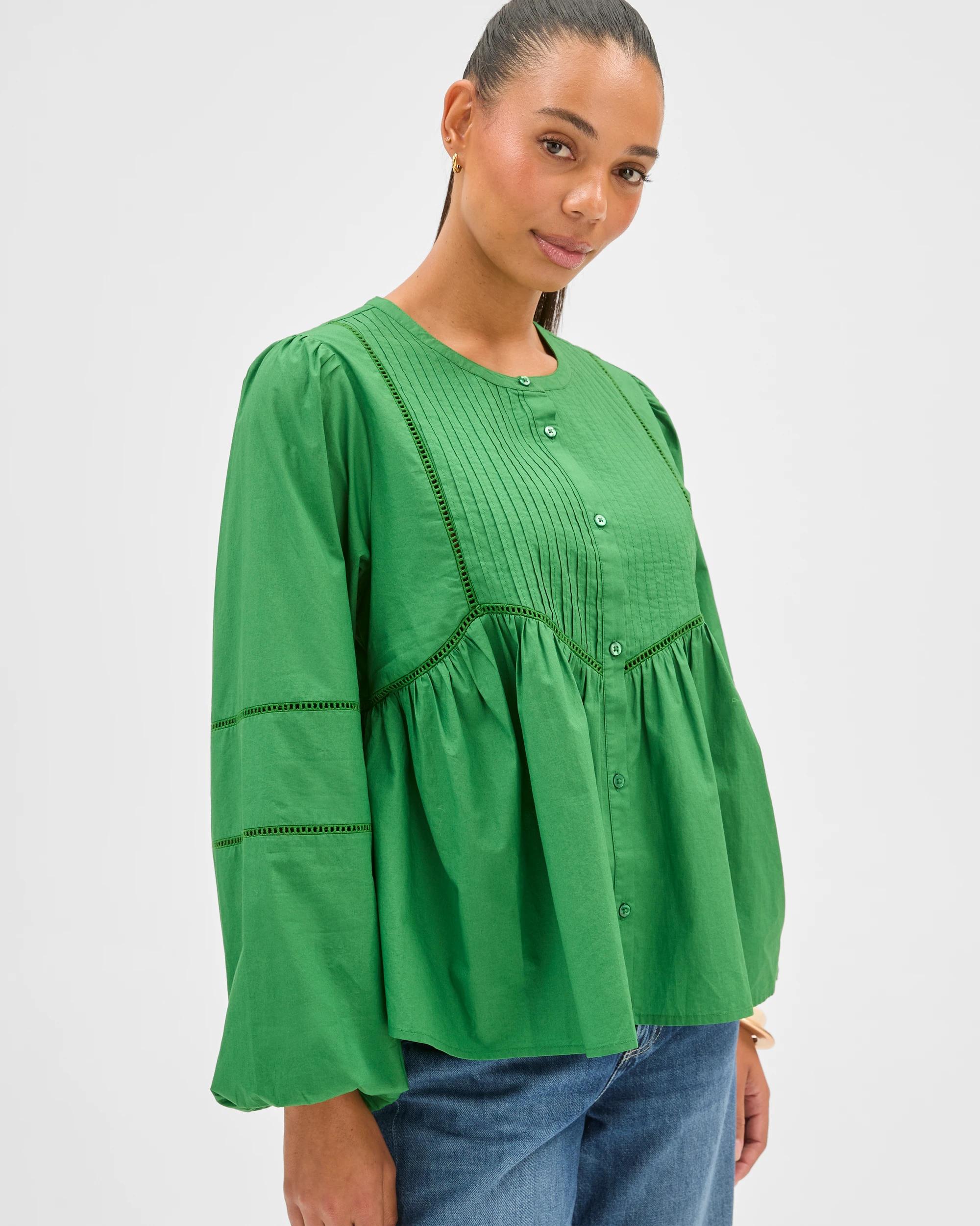 4 Target Woman Long Sleeve Femme Detail Blouse VERDANT GREEN, 4 of 8