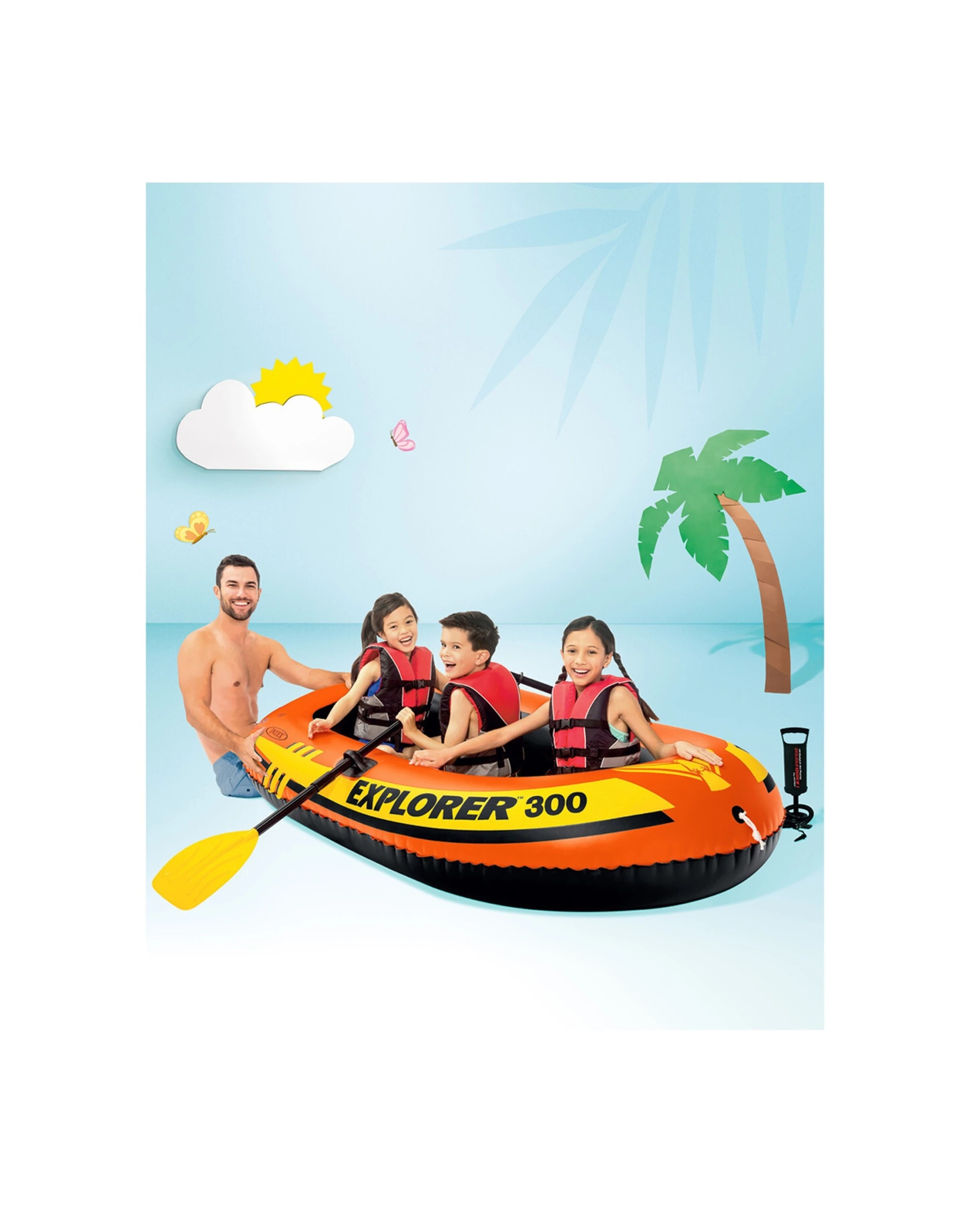 5 INTEX Explorer 300 Inflatable Boat Two Air Chambers Inflatable Floor Welded - Orange, 5 of 5