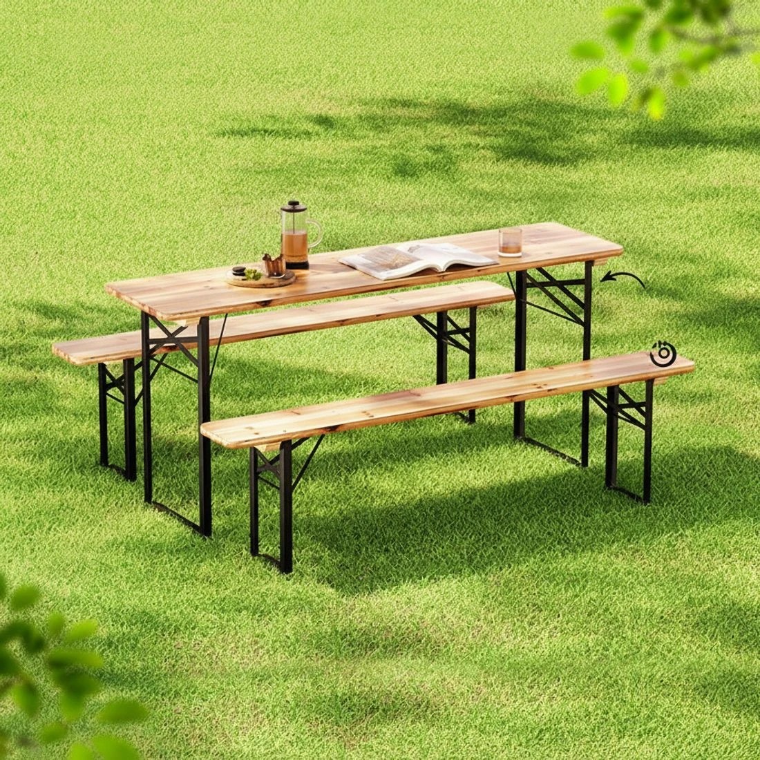 4 Gardeon 3 PCS Outdoor Furniture Dining Set Lounge Setting Patio Wooden Bench - Brown, 4 of 6