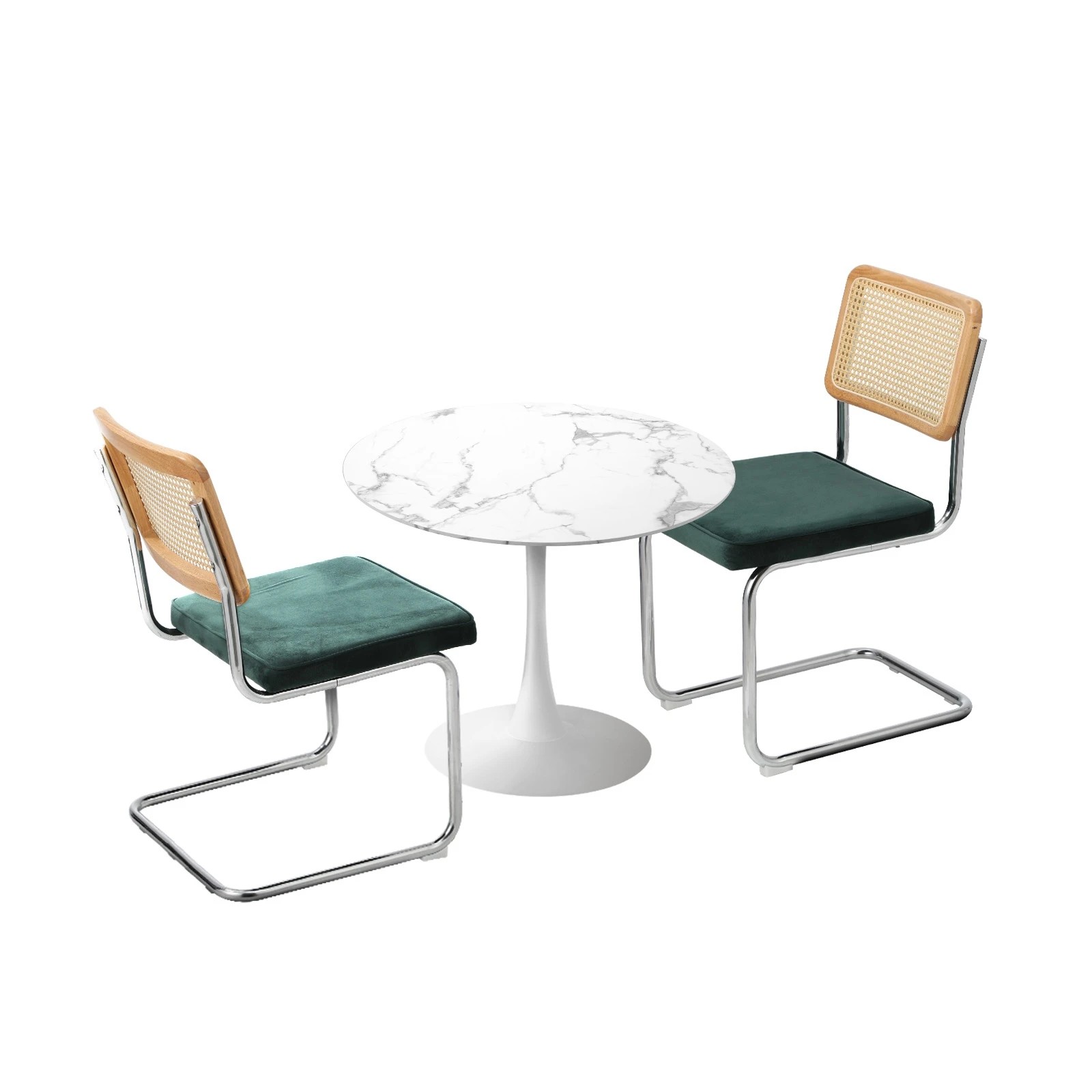 1 Oikiture 60cm Round Dining Table with 2PCS Dining Chairs Velvet - Multi, 1 of 9