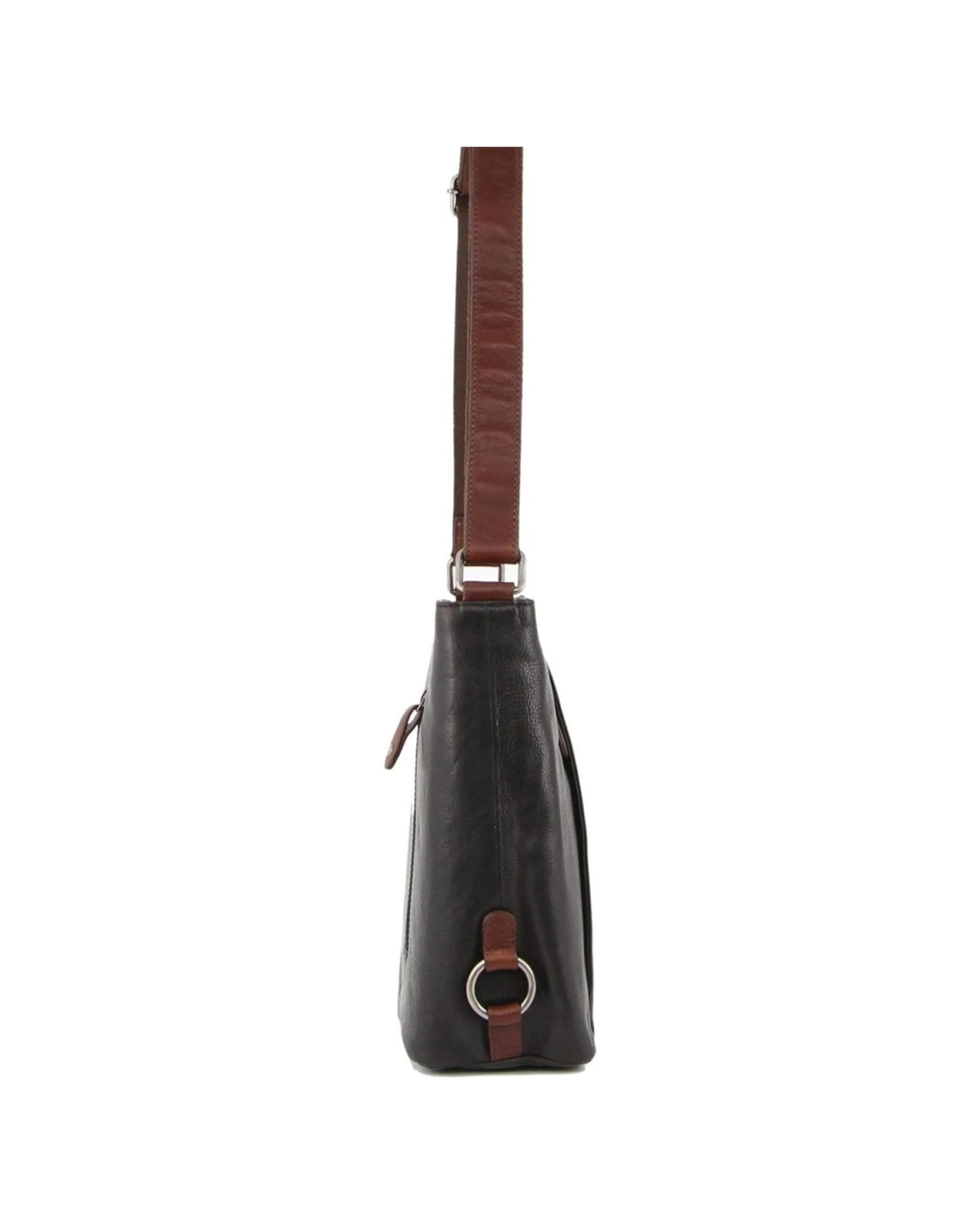 5 Milleni Women's Nappa Leather Shoulder Crossbody Bag With Zip 27x30cm Cognac - Black, 5 of 6