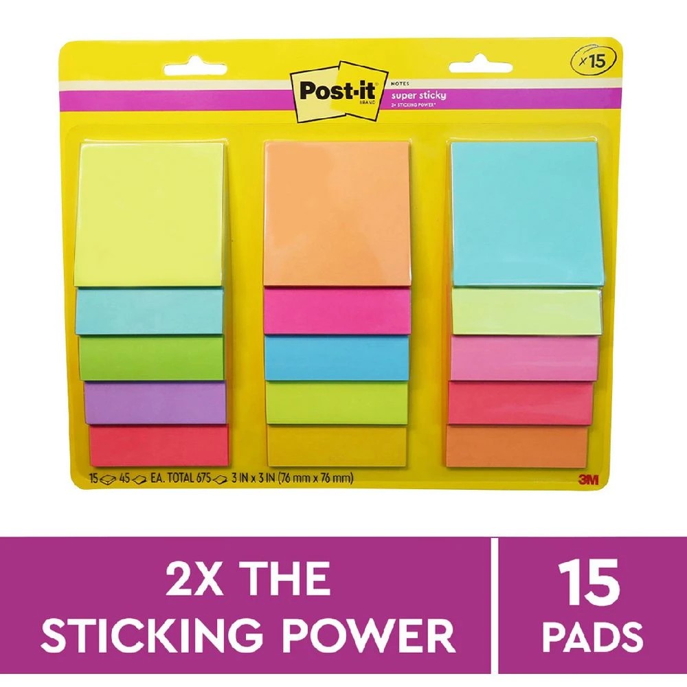 2 Post-it Super Sticky Notes 76x76mm Assorted 15 Pack, 2 of 9