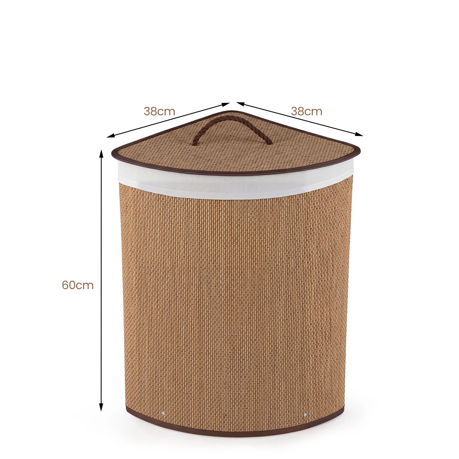 2 Costway 57L Corner Laundry Hamper Bamboo Clothes Hamper w/Removable Liner - Brown, 2 of 5