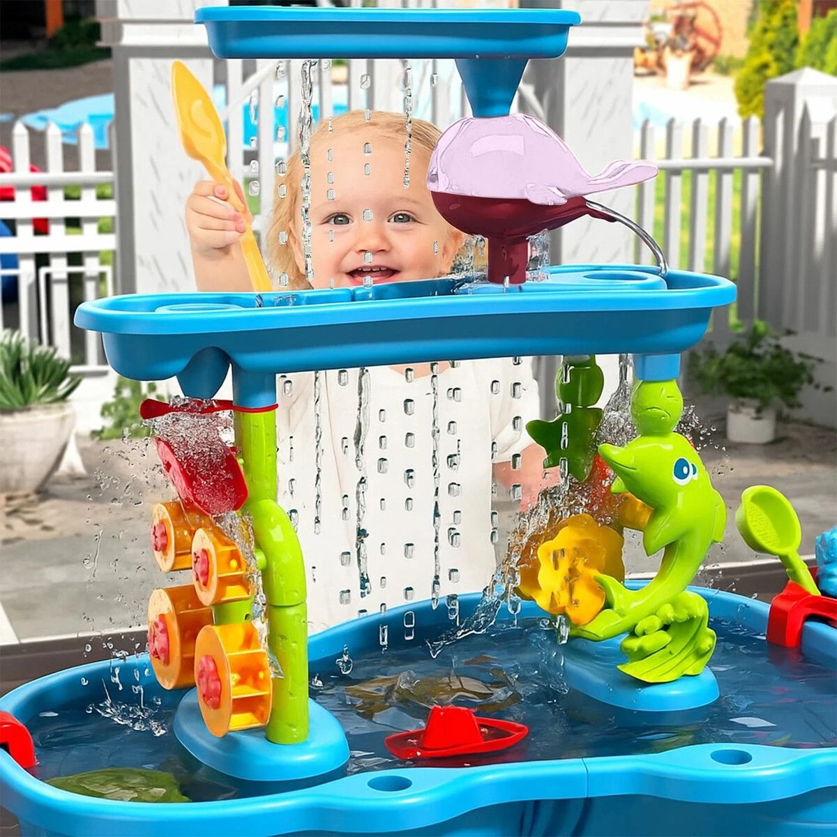 4 AUSWAY Sand Water Play Table Waterfall Pool Toys Sandpit, 4 of 4
