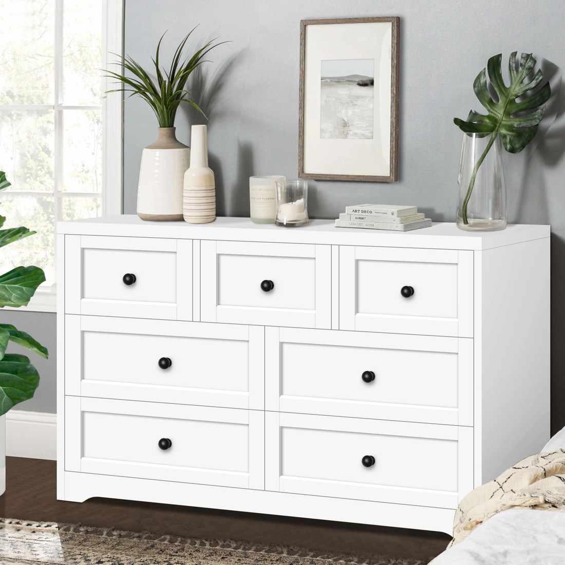 10 Alfordson 7 Chest of Drawers Bedside Table Bedroom Storage Hamptons - White, 10 of 10