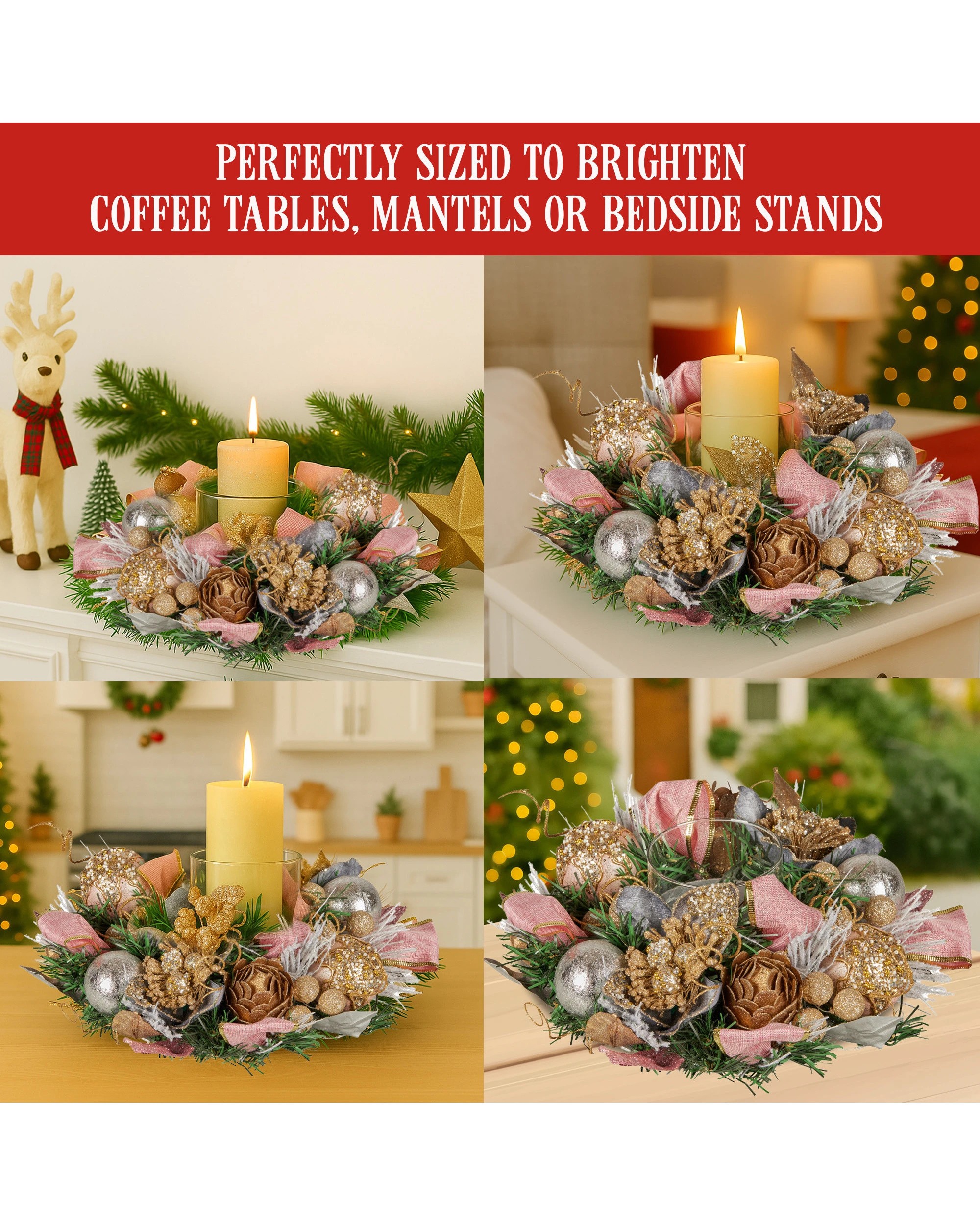 8 Christabelle 26cm Christmas Centrepiece Lush Green Holiday Jewelled Baubles Foliage Flowers Pine Cones Ribbon, 8 of 9
