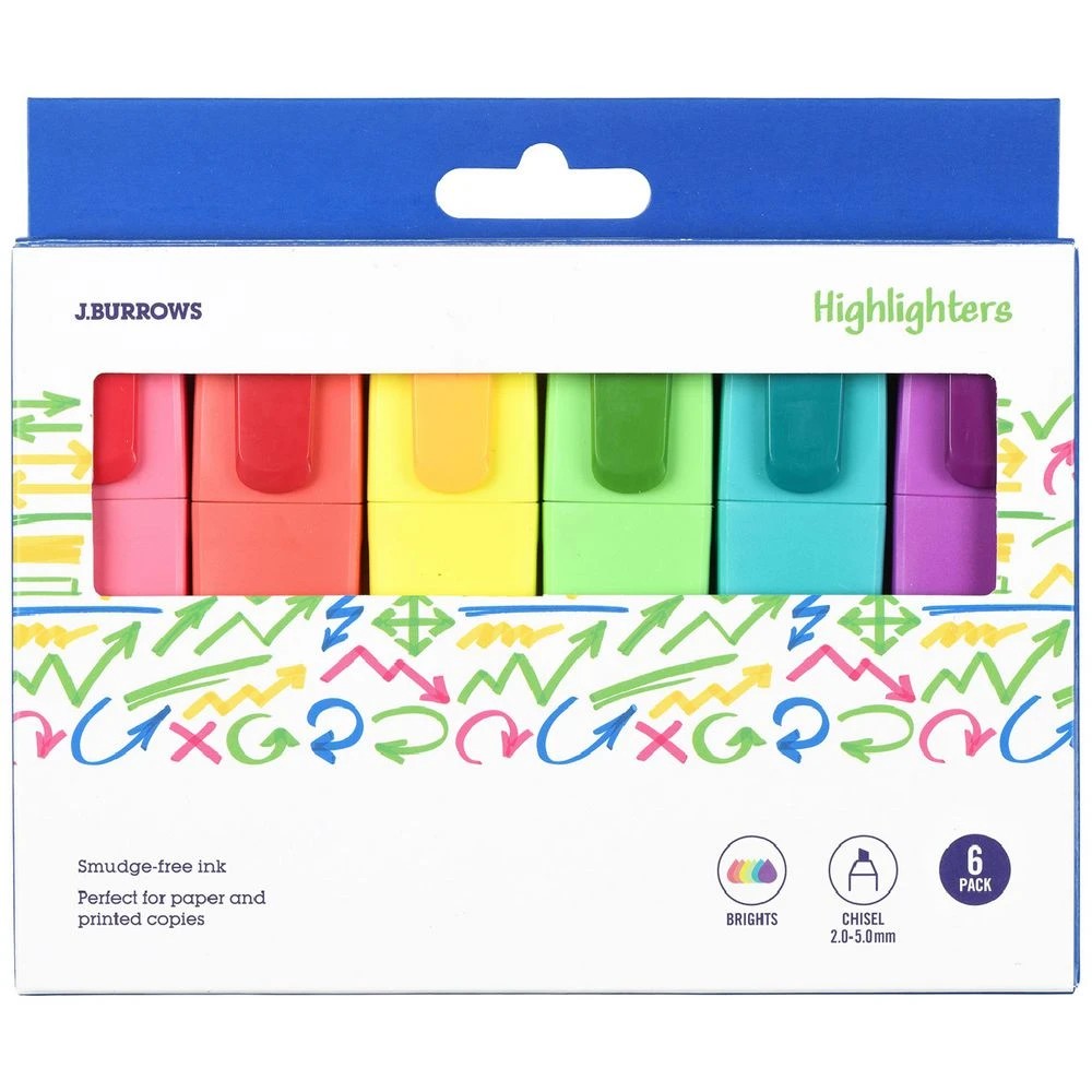 1 J.Burrows Chisel Highlighters Brights 6 Pack, 1 of 3
