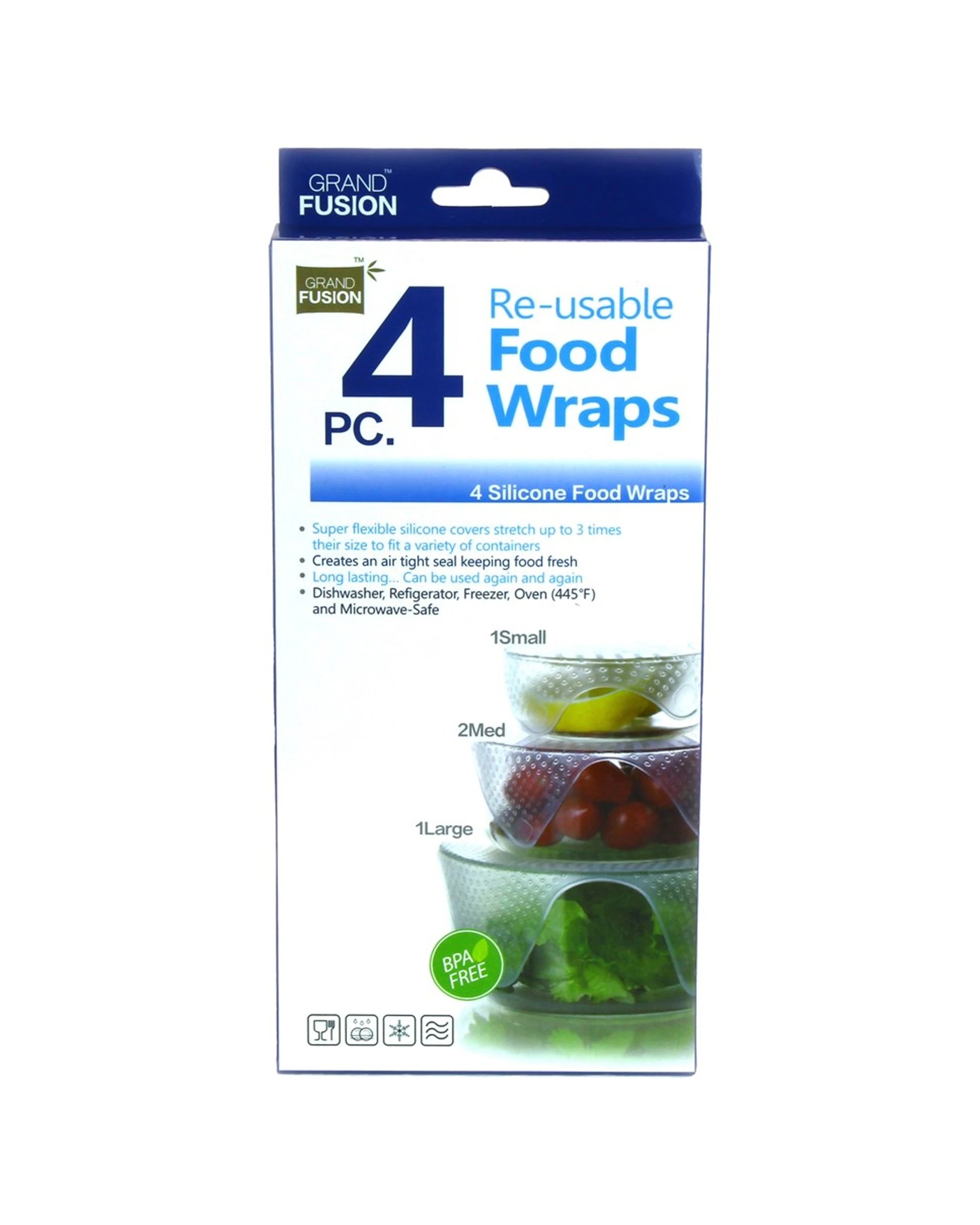 2 Grand Fusion 4 Pack Silicone Food Wraps Reusable Airtight Seal Microwave Safe - Clear, 2 of 3