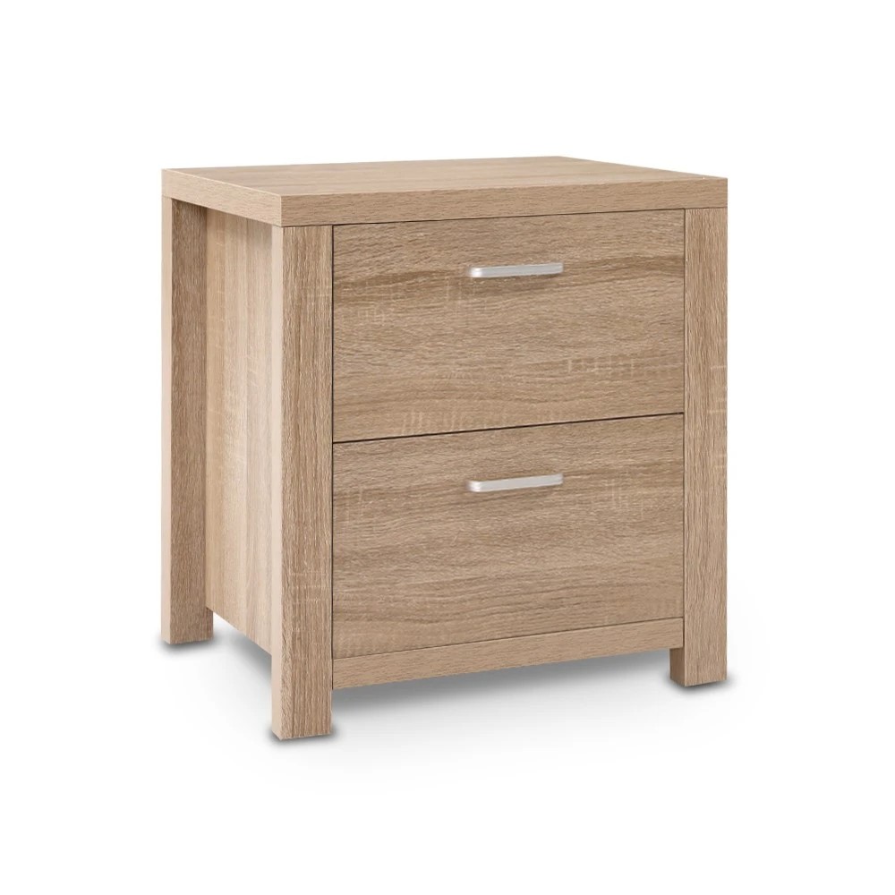1 Artiss Bedside Table 2 Drawers - Natural, 1 of 5