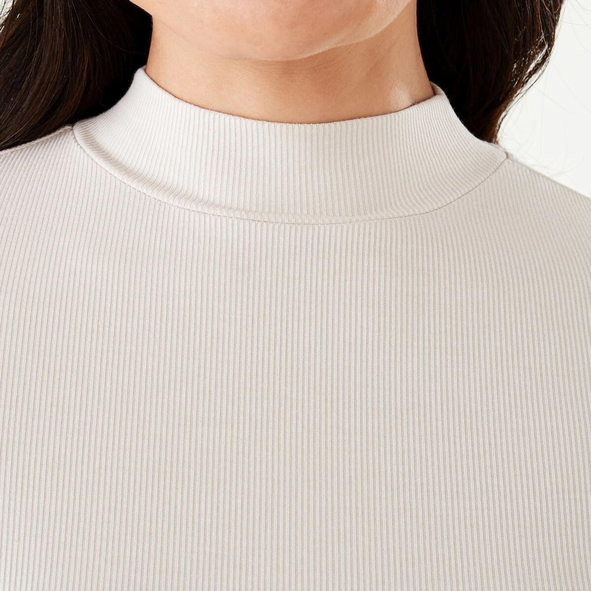 5 Long Sleeve Rib Mock Neck Top Nat Beige, 5 of 5
