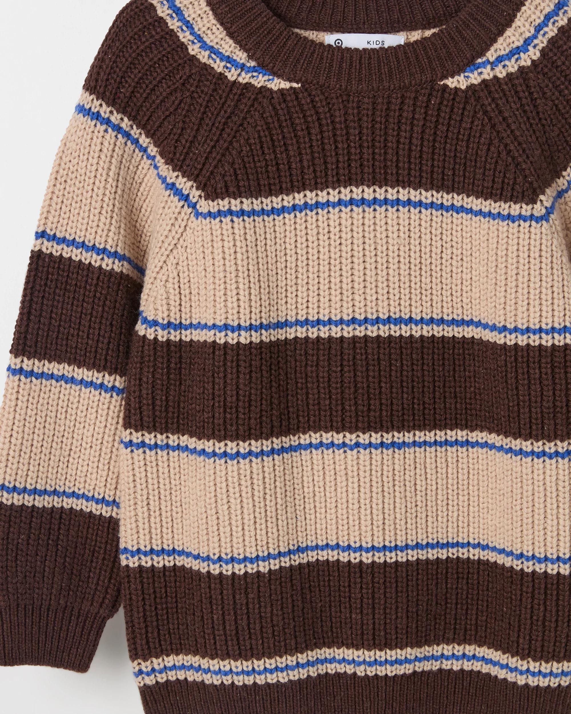 2 Target Kids Australian Cotton Blend Stripe Knit Crew Neck Jumper BROWN, 2 of 2