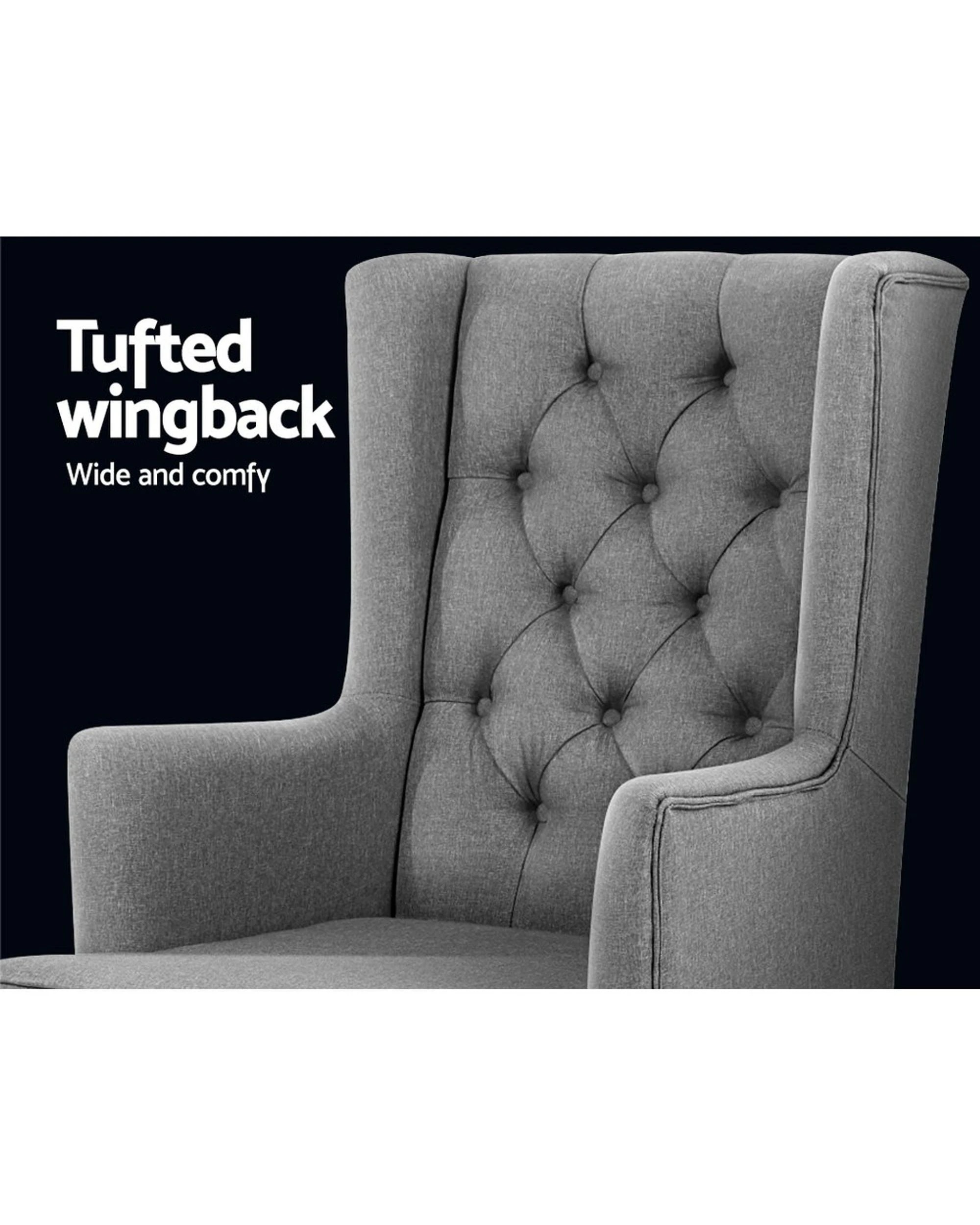 3 Artiss Rocking Chair Armchair Linen Fabric  Gaia - Grey, 3 of 4