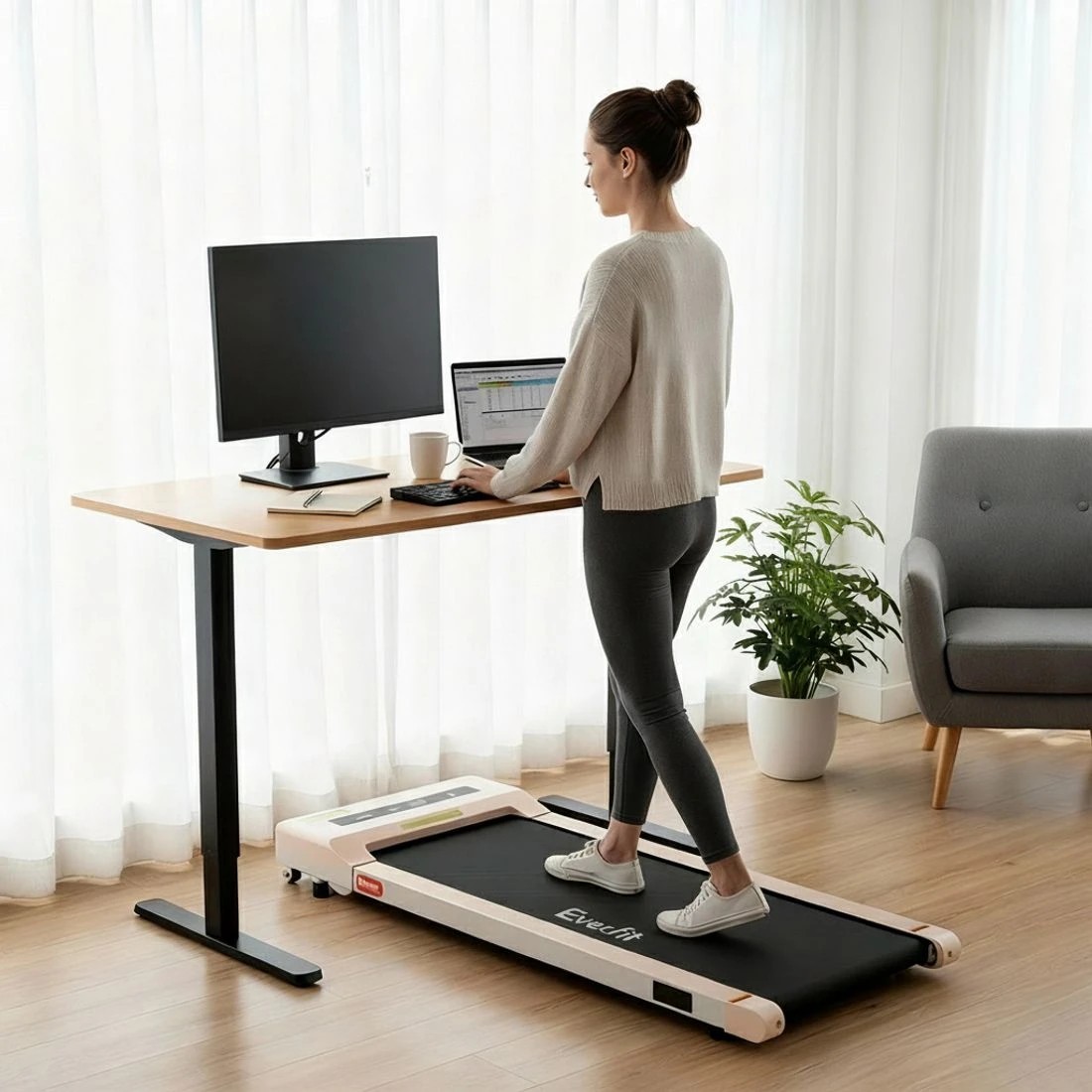 4 Artiss Electric Treadmill with 120cm Automatic Standing Desk Walking Pad - Multi, 4 of 9