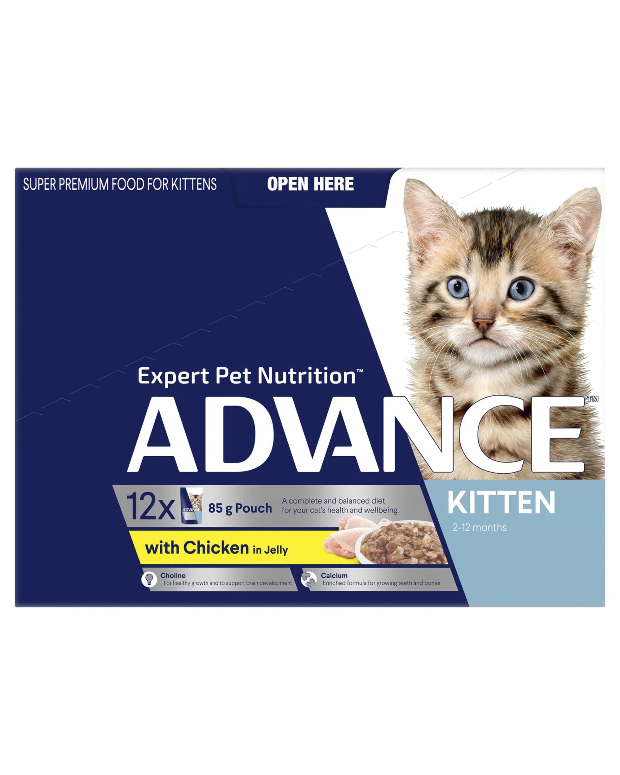 3 Advance Kitten 2-12 Months Wet Cat Food w/ Chicken in Jelly 12 x 85g, 3 of 3