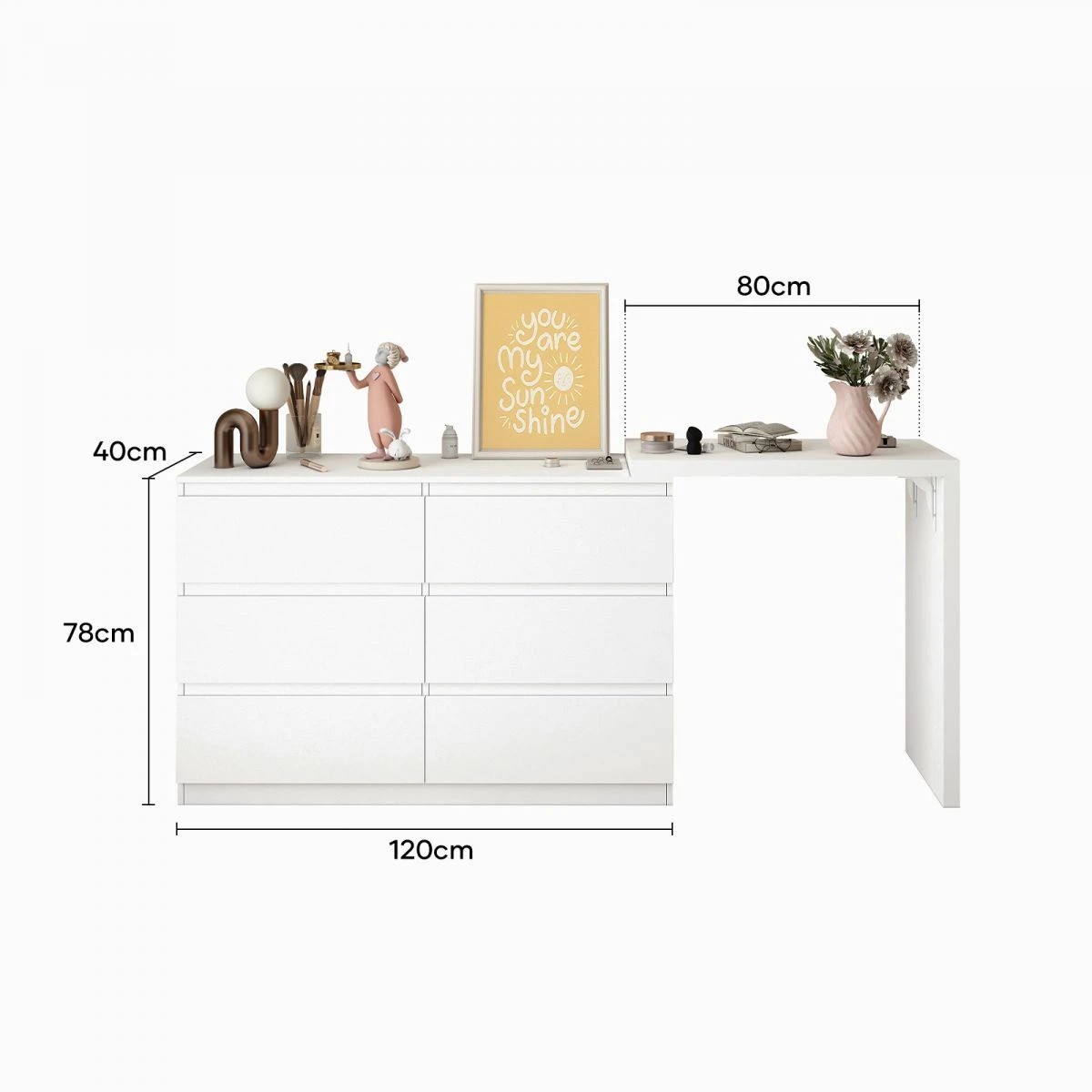 6 AUSWAY 6 Chest of Drawers Dresser Makeup Vanity Table, 6 of 7