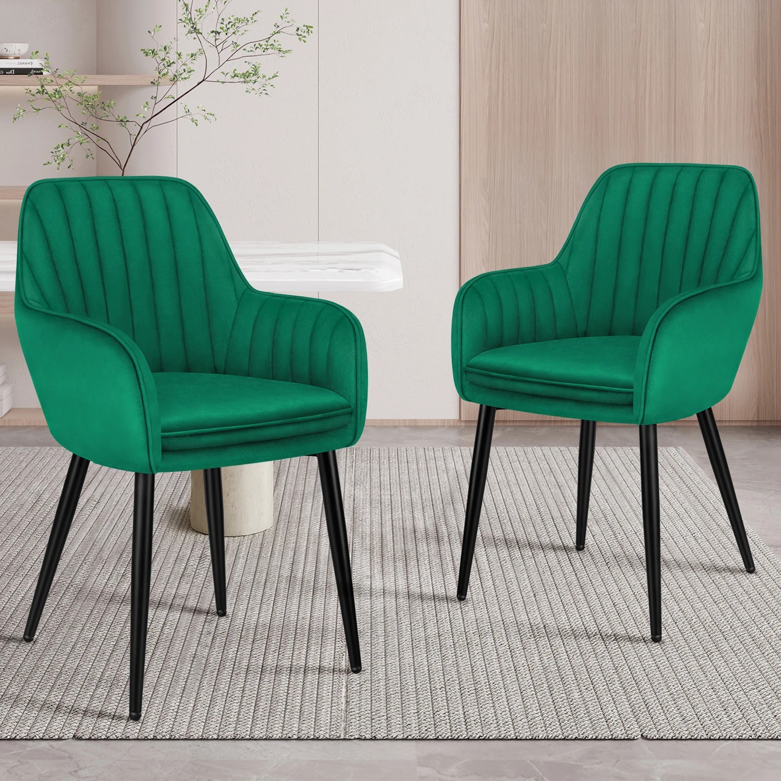 2 Alfordson 2x Dining Chair Armchair Kitchen Lounge Padded Seat Sofa Velvet - Green, 2 of 10