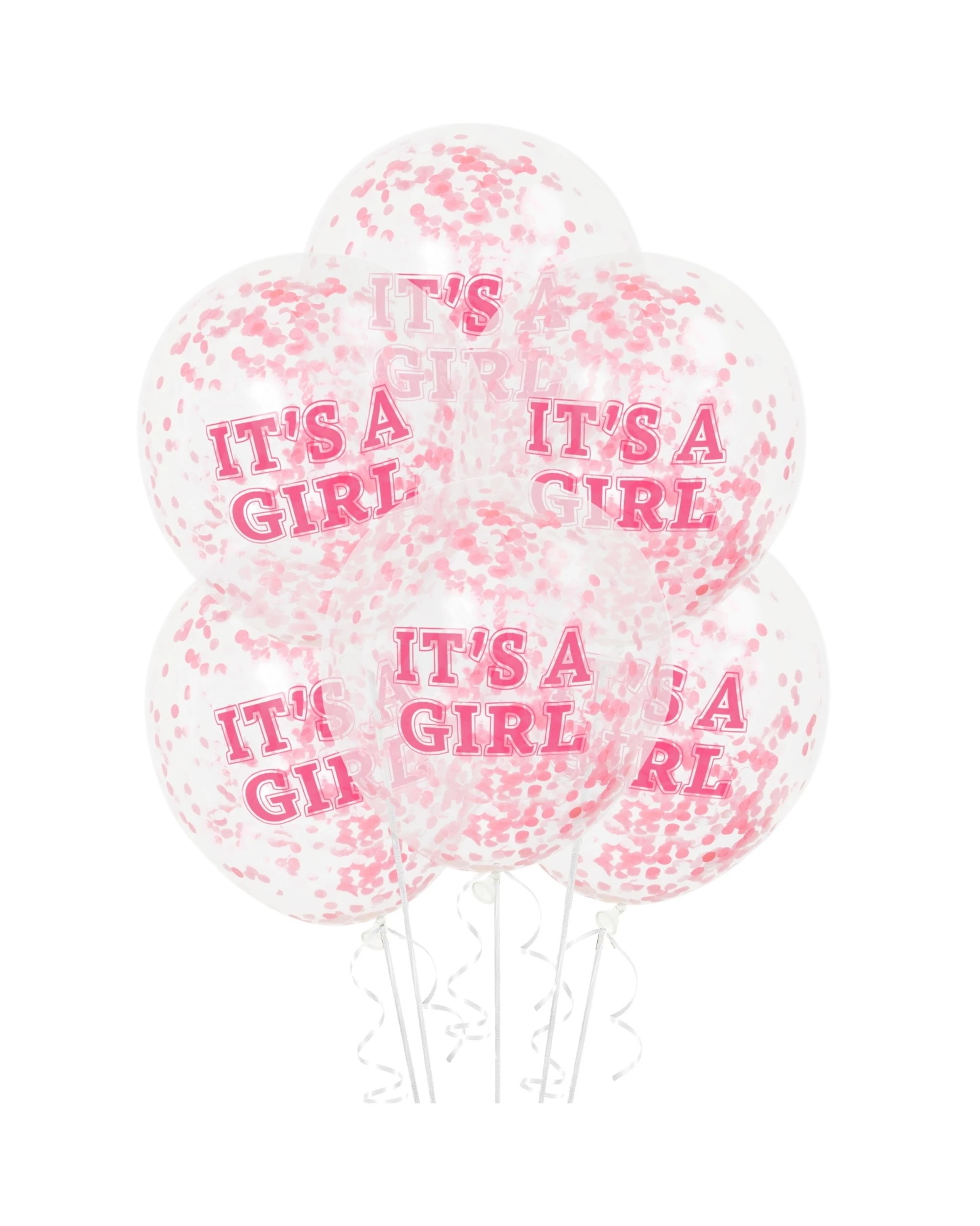 1 Unique It's A Girl Baby Shower Pre-Filled Confetti Balloons Pack of 6, 1 of 1